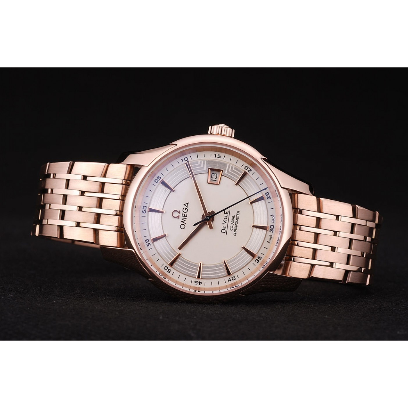 MiroTime Omega Swiss DeVille Rose Gold Bezel White Dial 7603