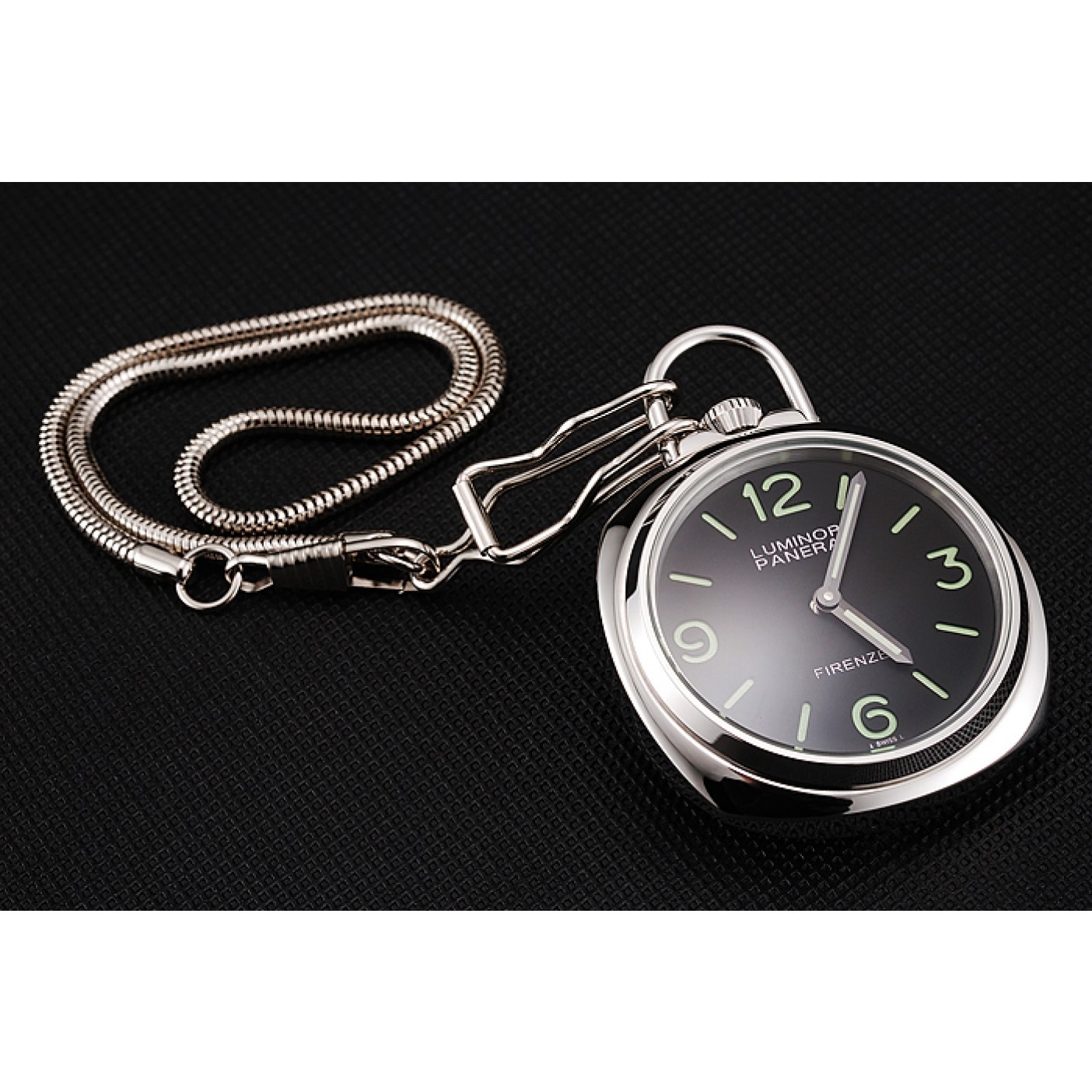 MiroTime Swiss Panerai Luminor Pocket Watch Black Dial Stainless Steel Case And Chain 1453743