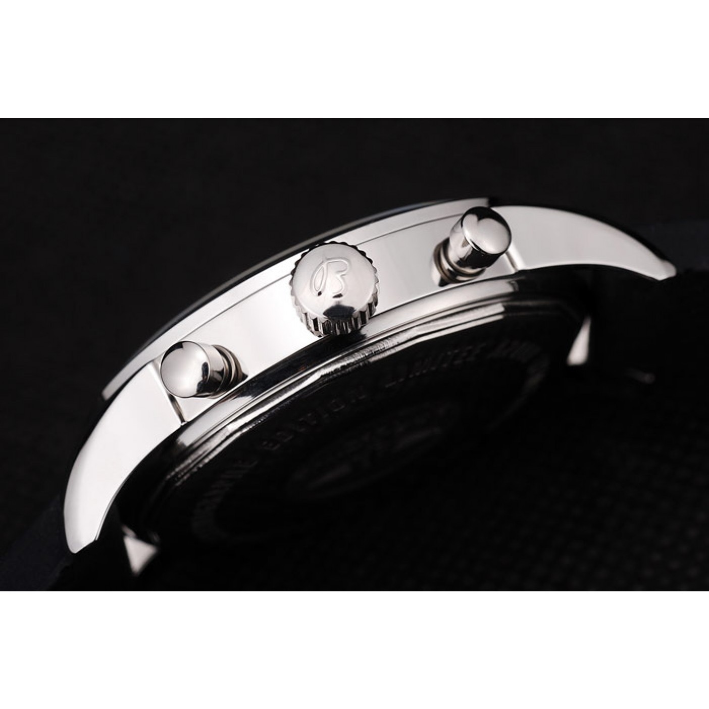 MiroTime Breitling Transocean Black Dial Black Rubber Strap Polished Stainless Steel Bezel