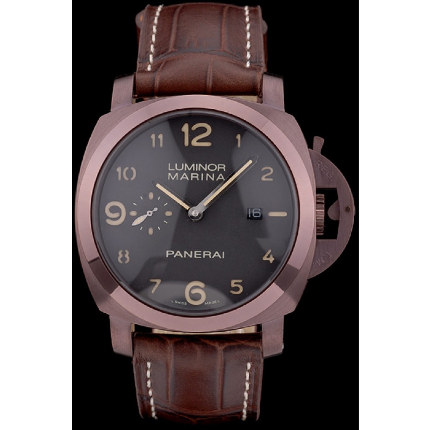 MiroTime Panerai Luminor Brown Leather Strap Black Dial 80161