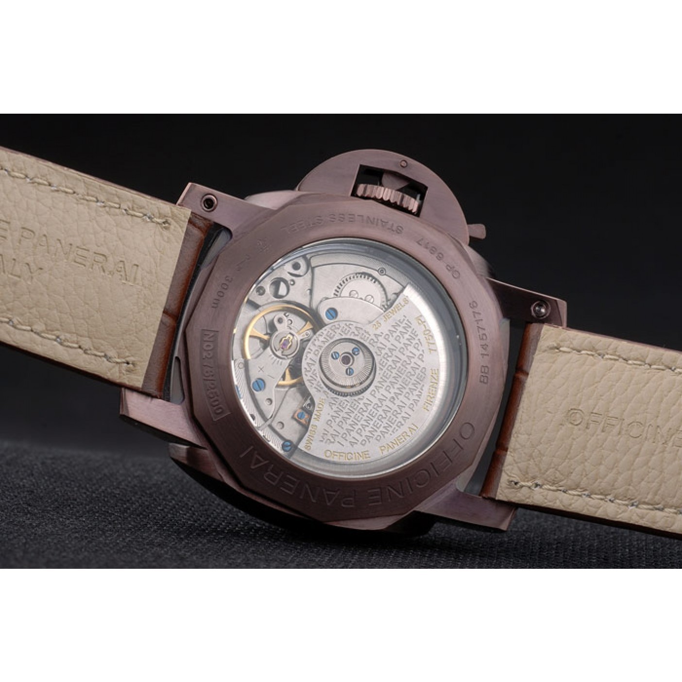 MiroTime Panerai Luminor Brown Leather Strap Black Dial 80161