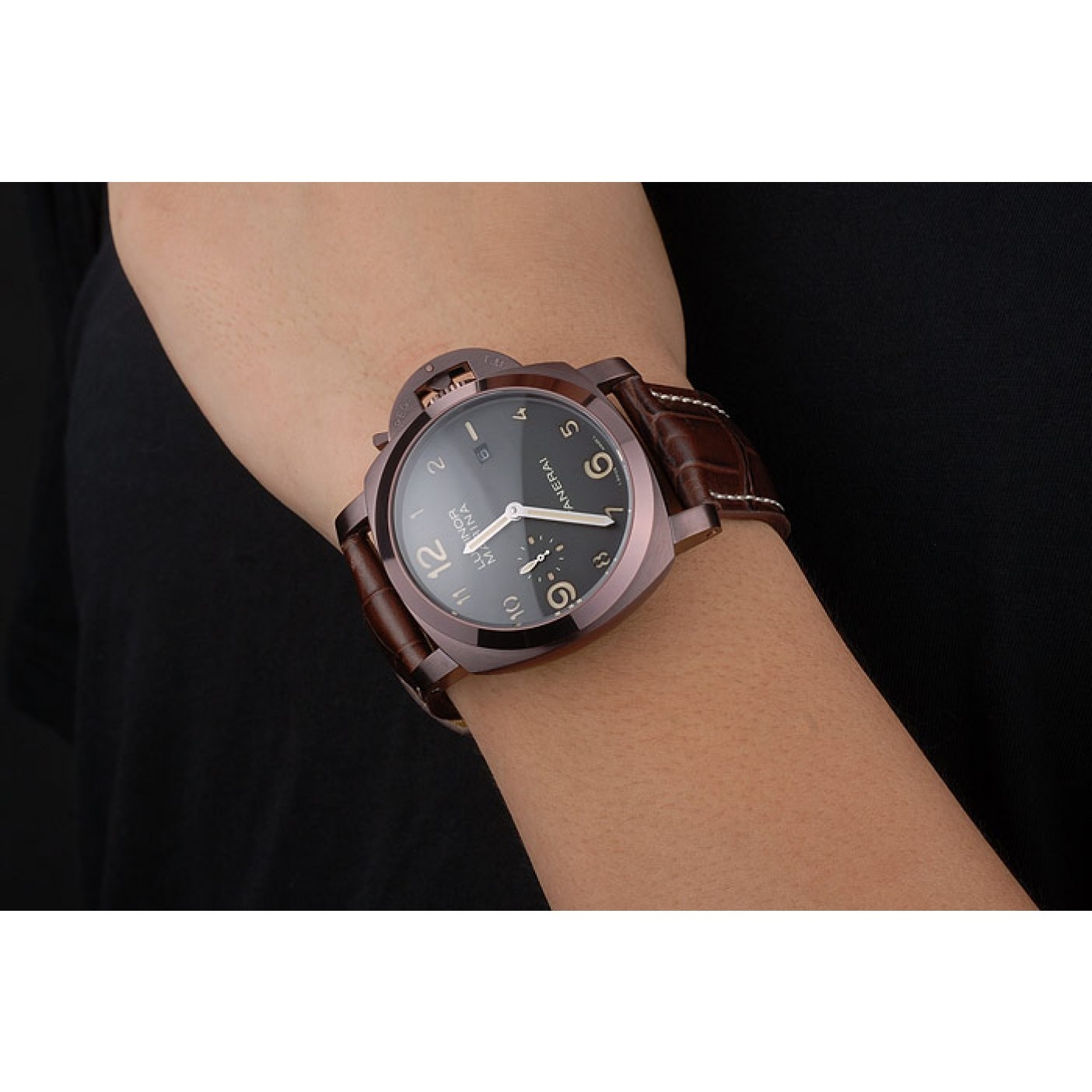 MiroTime Panerai Luminor Brown Leather Strap Black Dial 80161