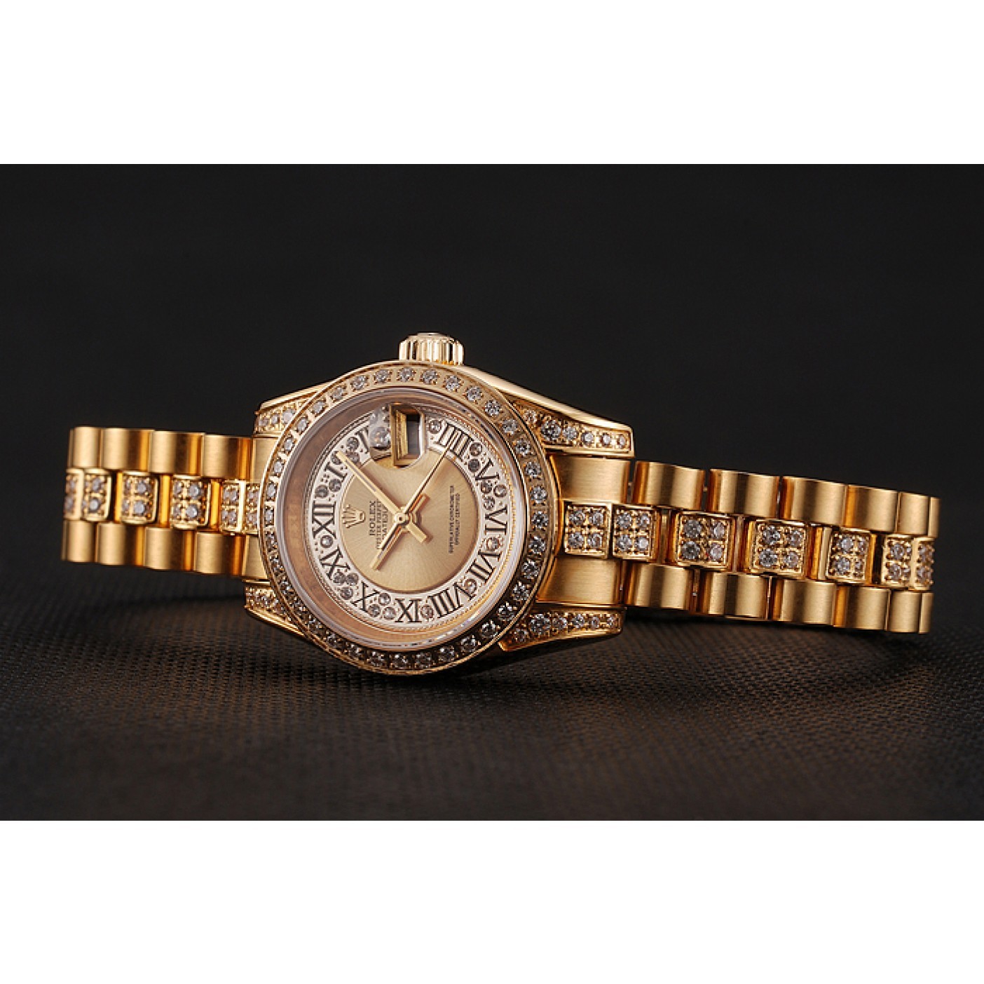 MiroTime Swiss Rolex DayJust Diamond Pave Gold Dial Gold Diamond Bracelet 1453953
