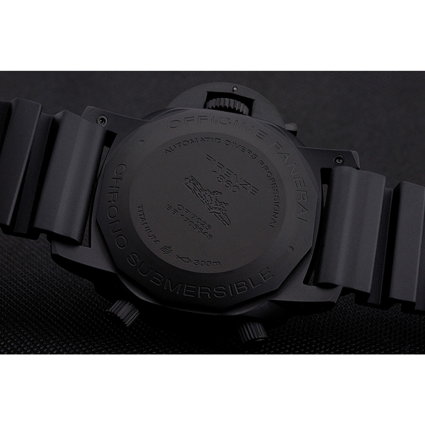MiroTime Panerai Luminor Submersible Flyback Date Black Dial Yellow Markings Black Ionized Case Black Rubber Strap