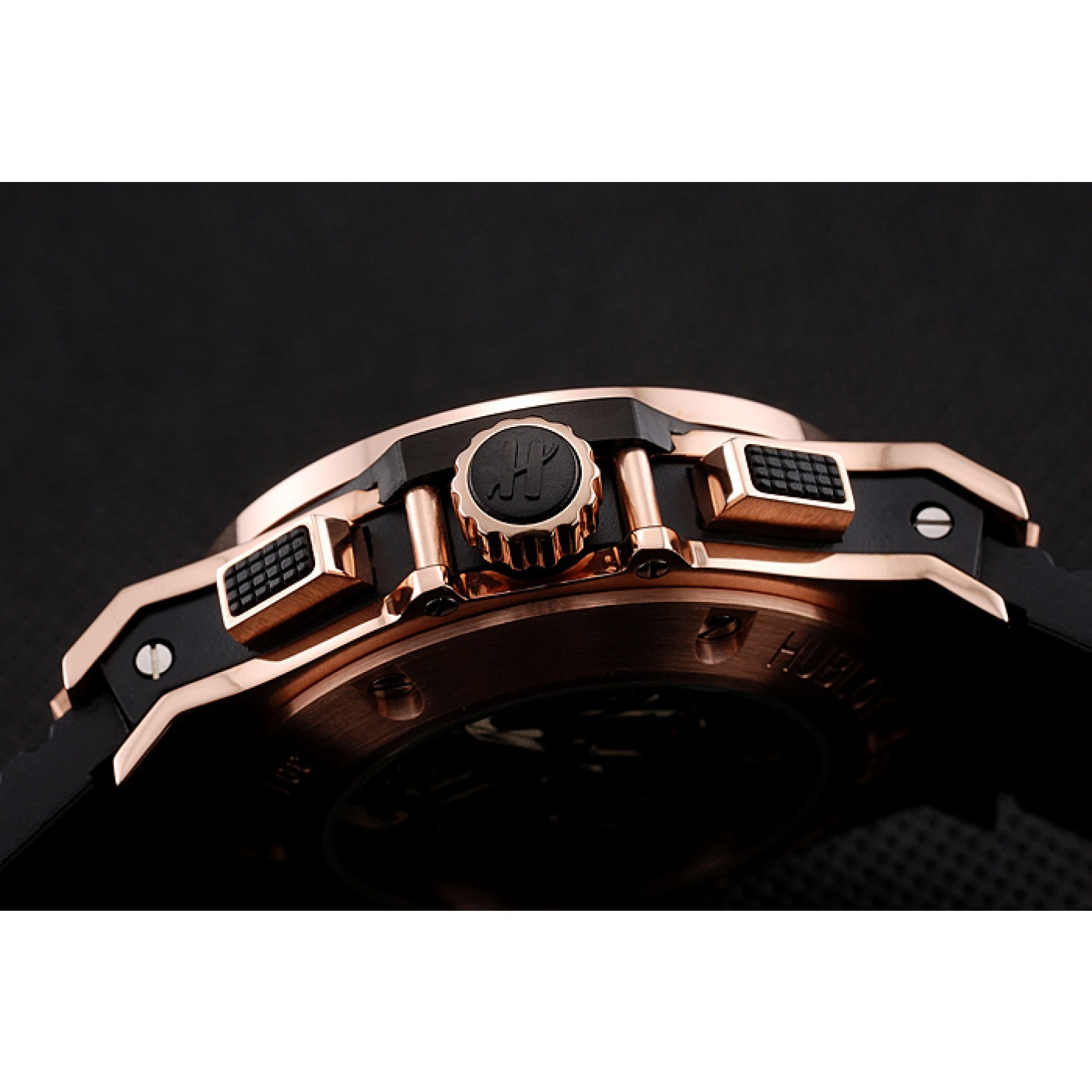 MiroTime Swiss Hublot Big Bang Black Dial Rose Gold Case Black Rubber Bracelet 1453898