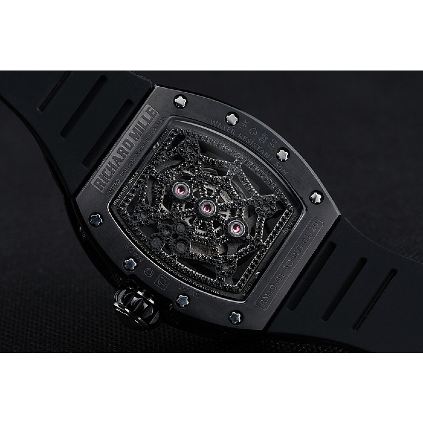 MiroTime Richard Mille Tourbillion Spider RM 19-01 Black Diamond Case Black Rubber Bracelet 1454259