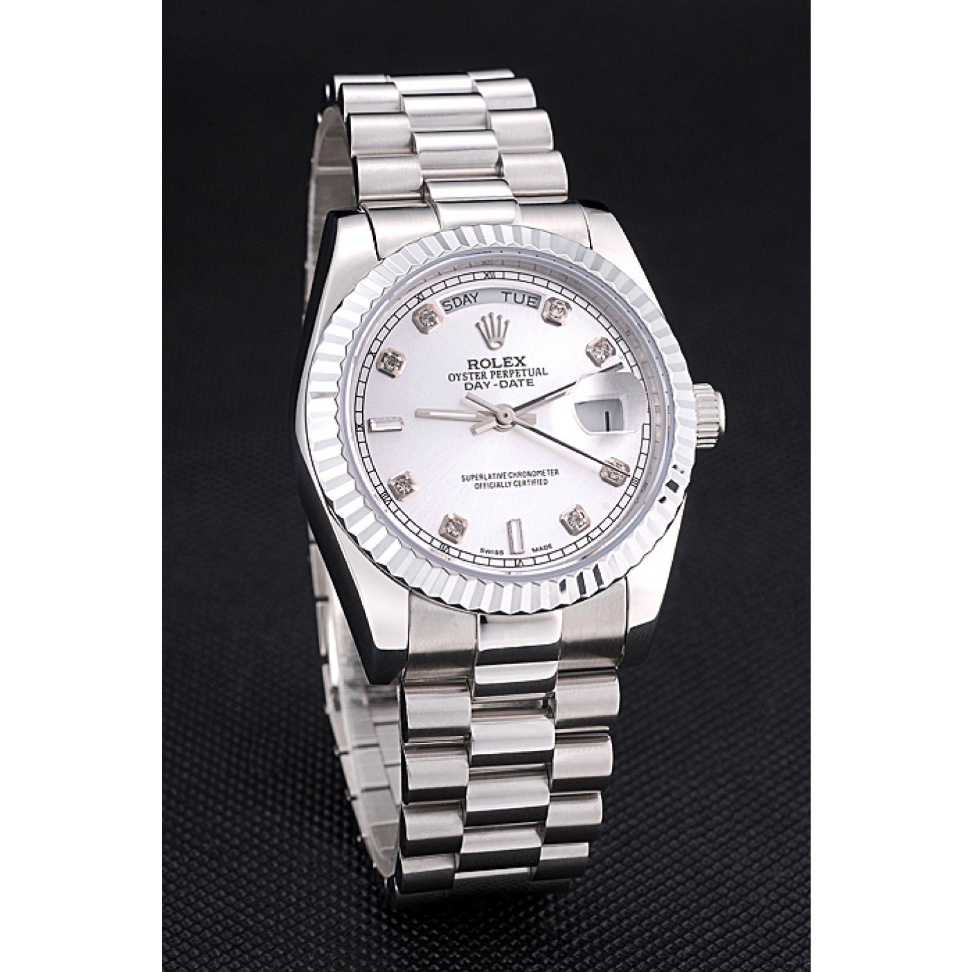 MiroTime Rolex Day-Date Polished Stainless Steel Silver Dial