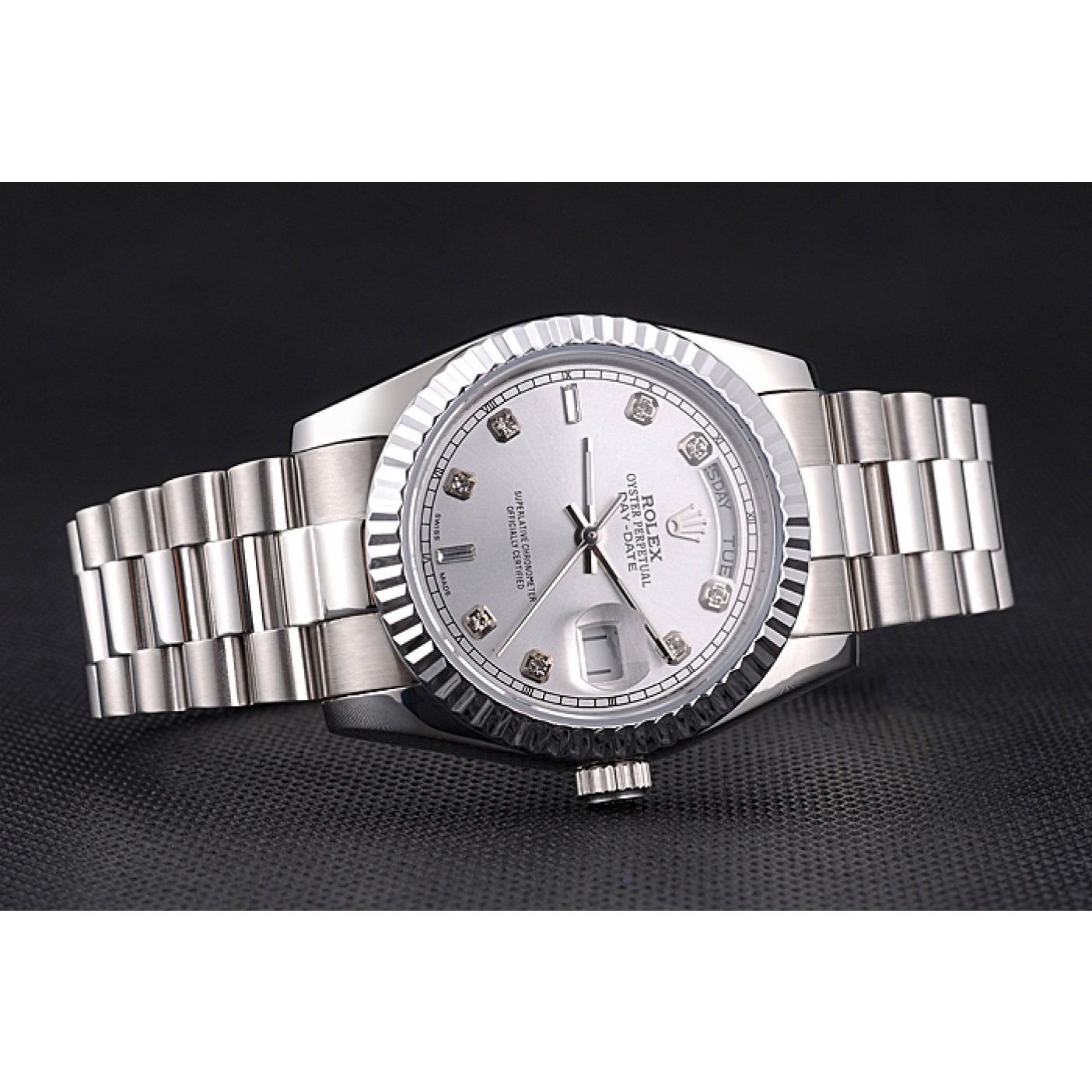 MiroTime Rolex Day-Date Polished Stainless Steel Silver Dial