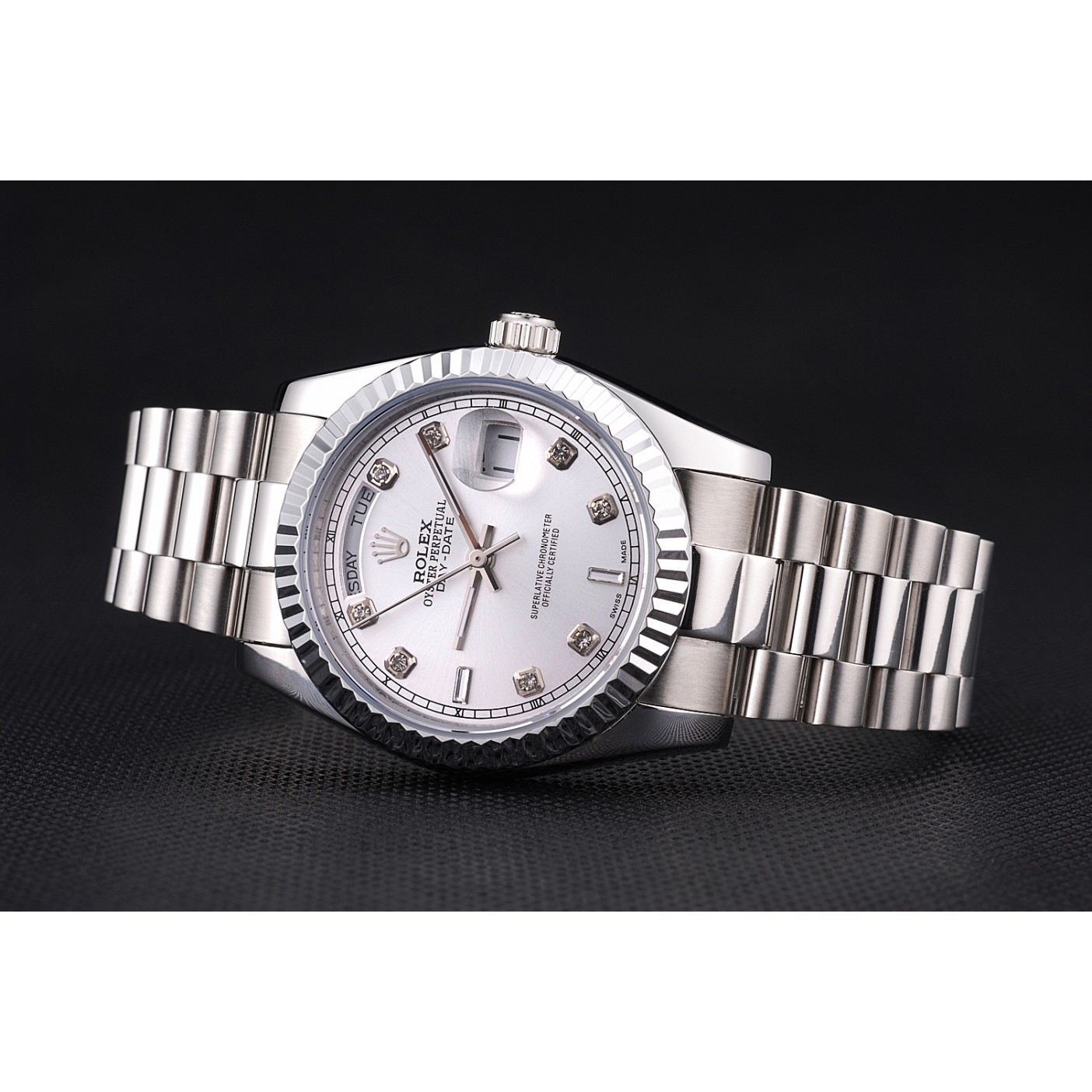 MiroTime Rolex Day-Date Polished Stainless Steel Silver Dial