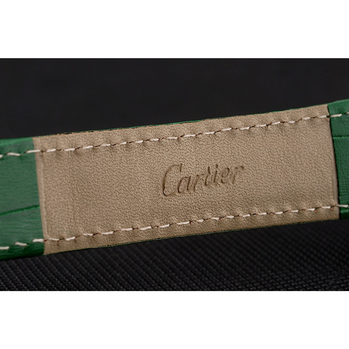 MiroTime Cartier Ronde Louis Silver Diamond Case White Dial Green Leather Bracelet 1454012