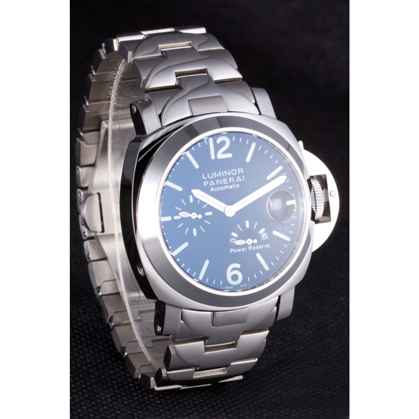MiroTime Panerai Luminor Power Reserve Black Dial Brushed Stainless Steel Bracelet