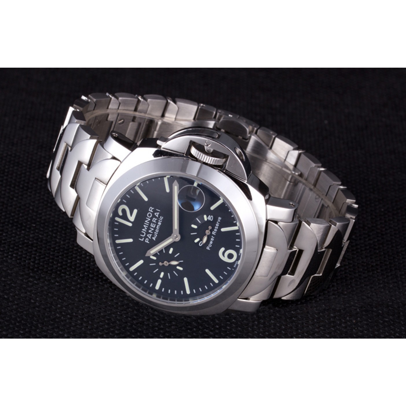 MiroTime Panerai Luminor Power Reserve Black Dial Brushed Stainless Steel Bracelet