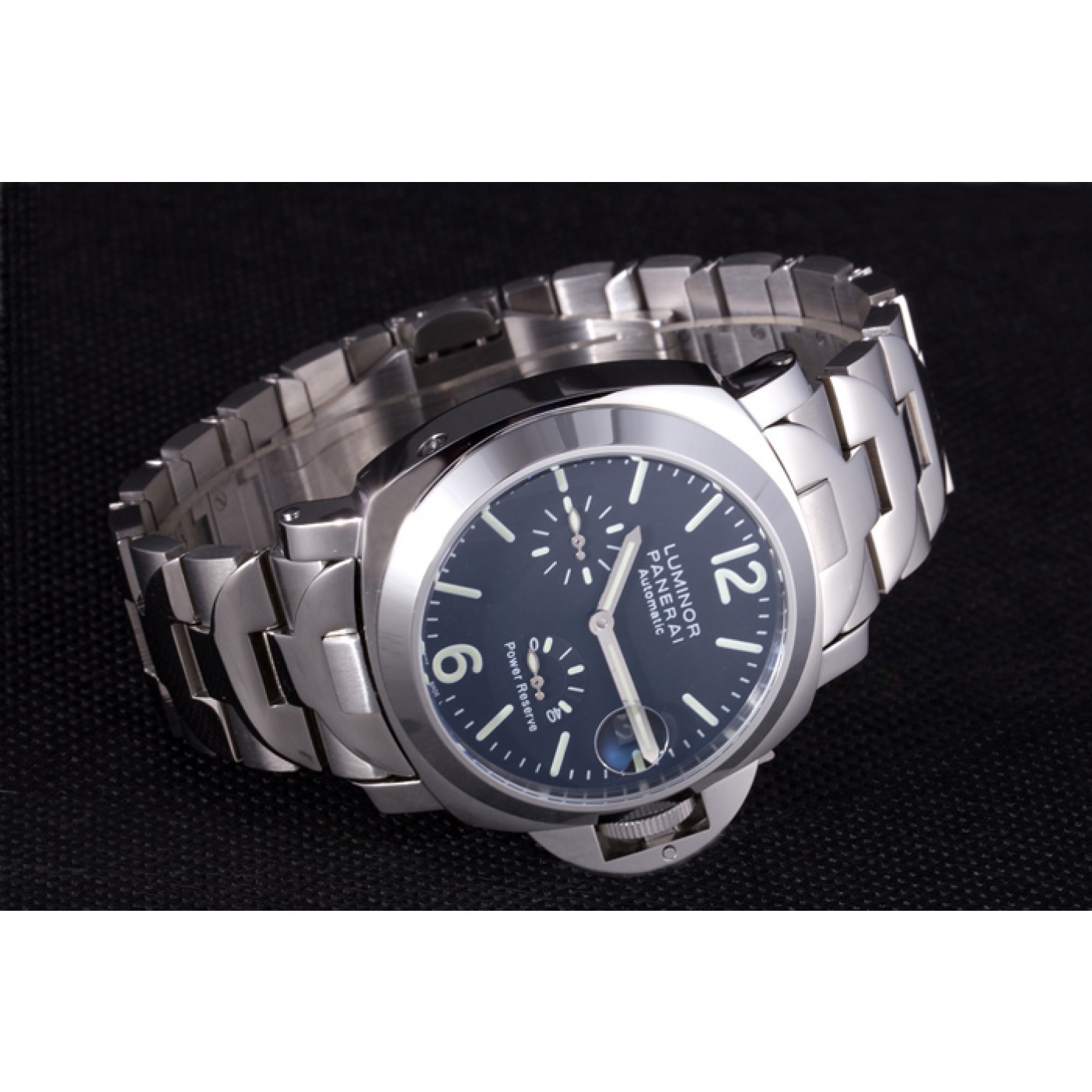 MiroTime Panerai Luminor Power Reserve Black Dial Brushed Stainless Steel Bracelet