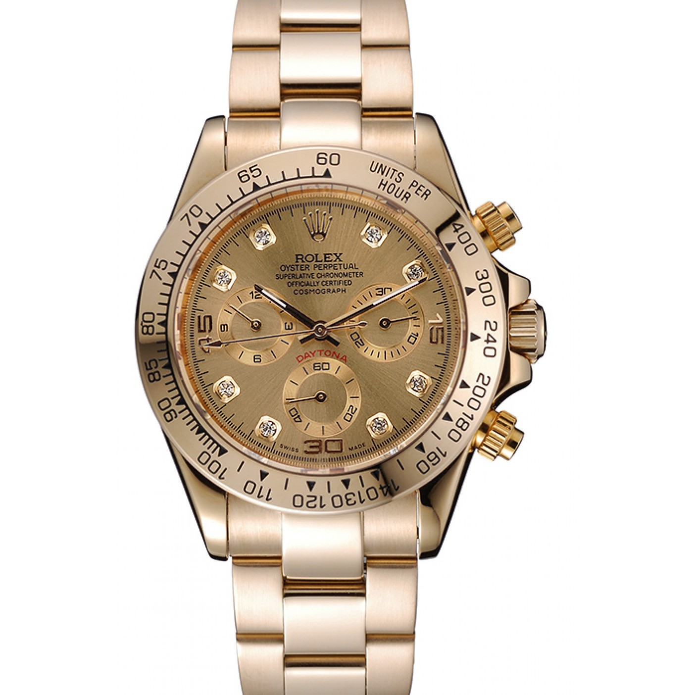 MiroTime Rolex Cosmograph Daytona Brown Dial Diamond Numerals Gold Case And Bracelet 1454245