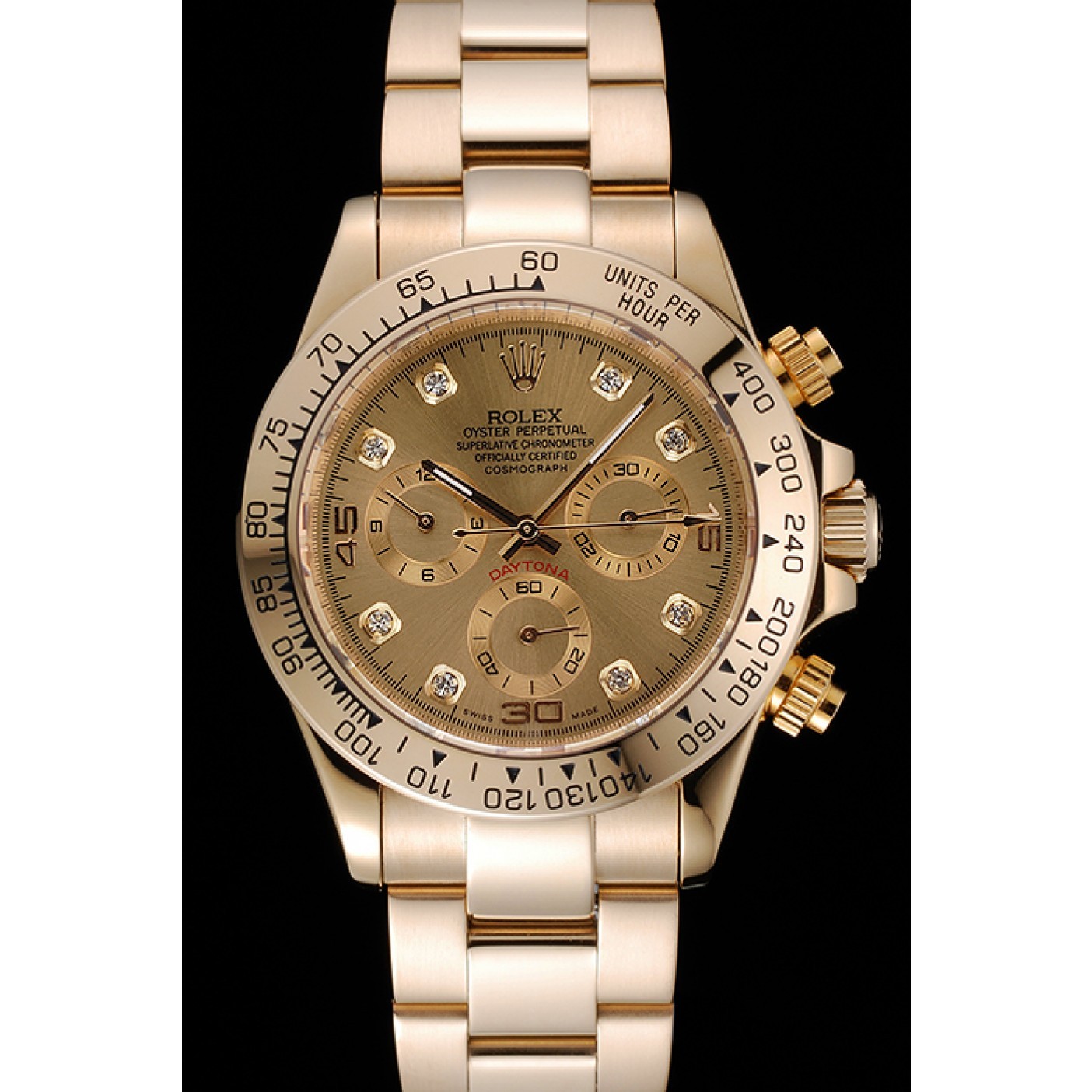 MiroTime Rolex Cosmograph Daytona Brown Dial Diamond Numerals Gold Case And Bracelet 1454245
