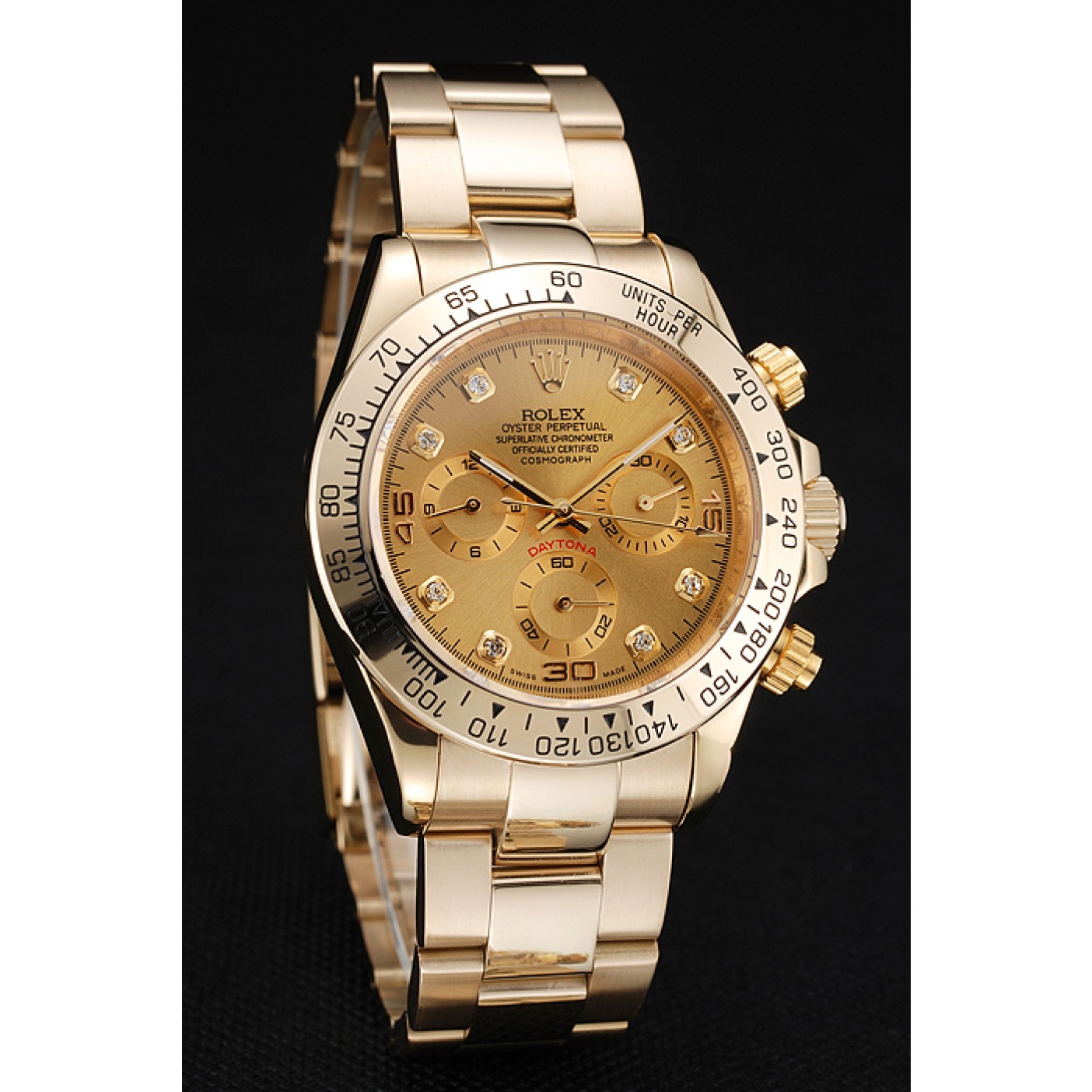 MiroTime Rolex Cosmograph Daytona Brown Dial Diamond Numerals Gold Case And Bracelet 1454245