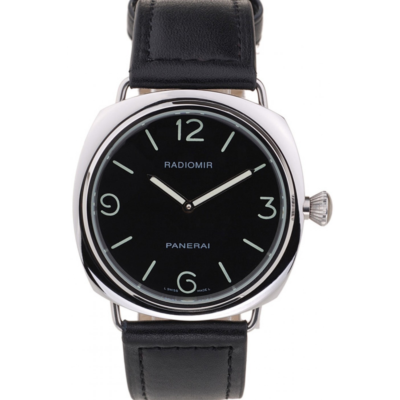 MiroTime Panerai Radiomir Black Dial Black Leather Bracelet