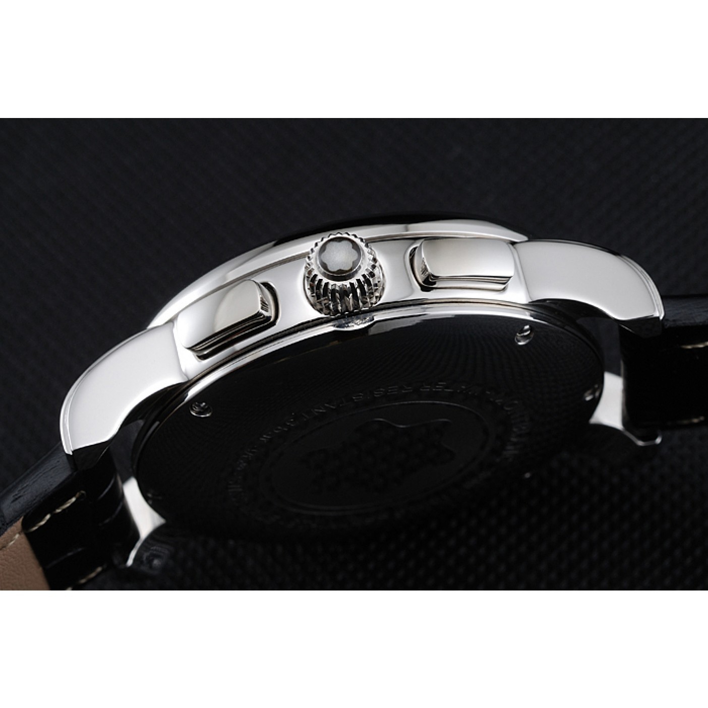 MiroTime Montblanc Chronograph Black Dial Black Leather Bracelet Silver Case 1454111