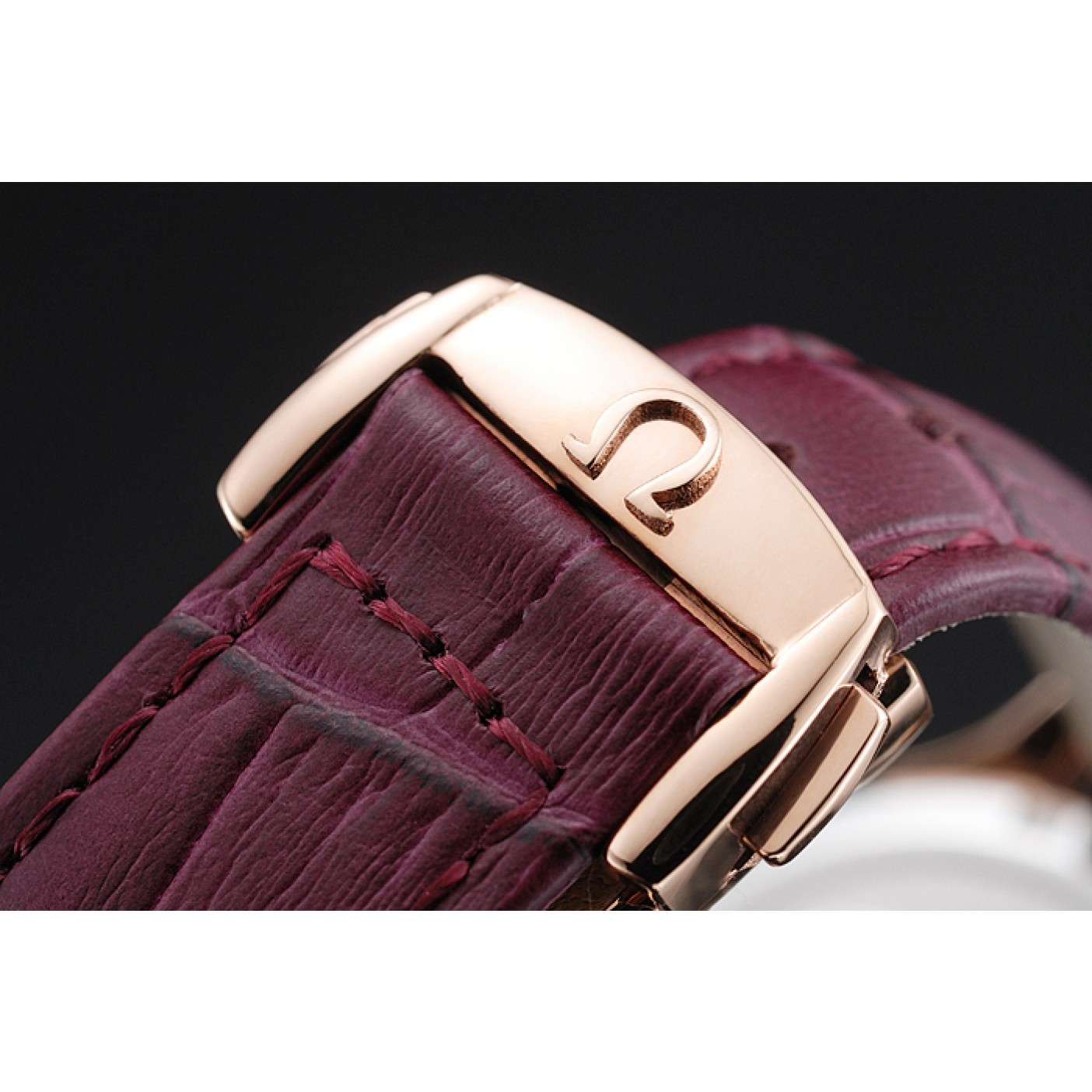 MiroTime Omega DeVille Prestige Dark Red Dial Gold Diamond Case Dark Red Leather Bracelet 1454125