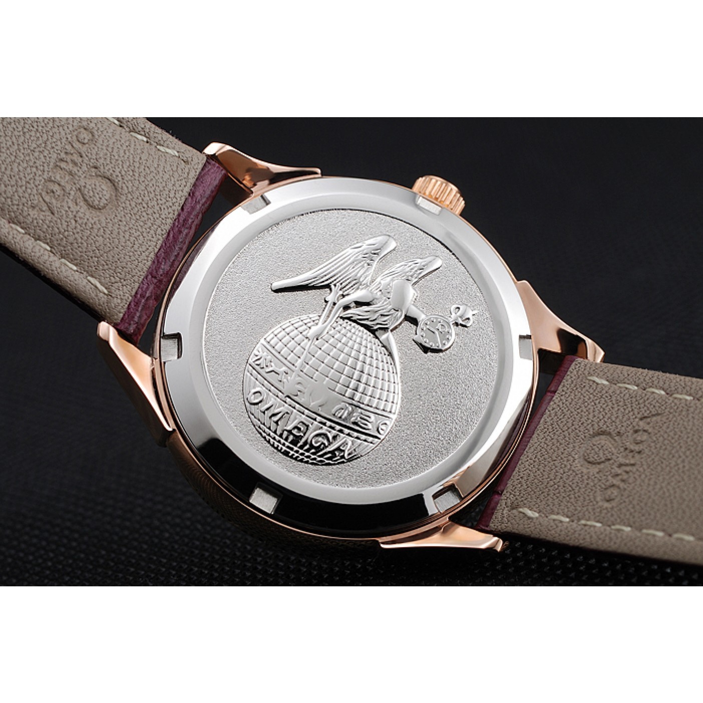 MiroTime Omega DeVille Prestige Dark Red Dial Gold Diamond Case Dark Red Leather Bracelet 1454125