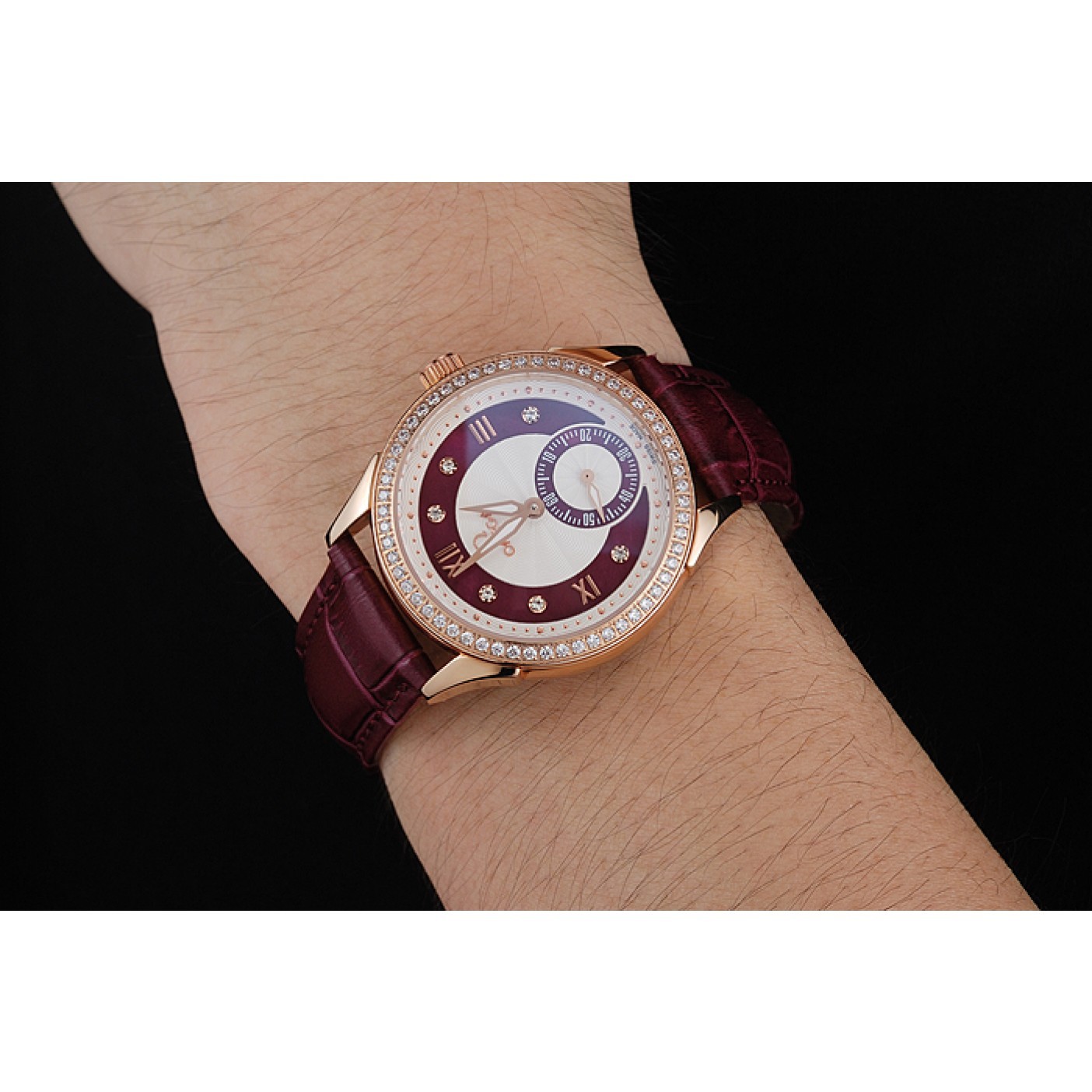 MiroTime Omega DeVille Prestige Dark Red Dial Gold Diamond Case Dark Red Leather Bracelet 1454125