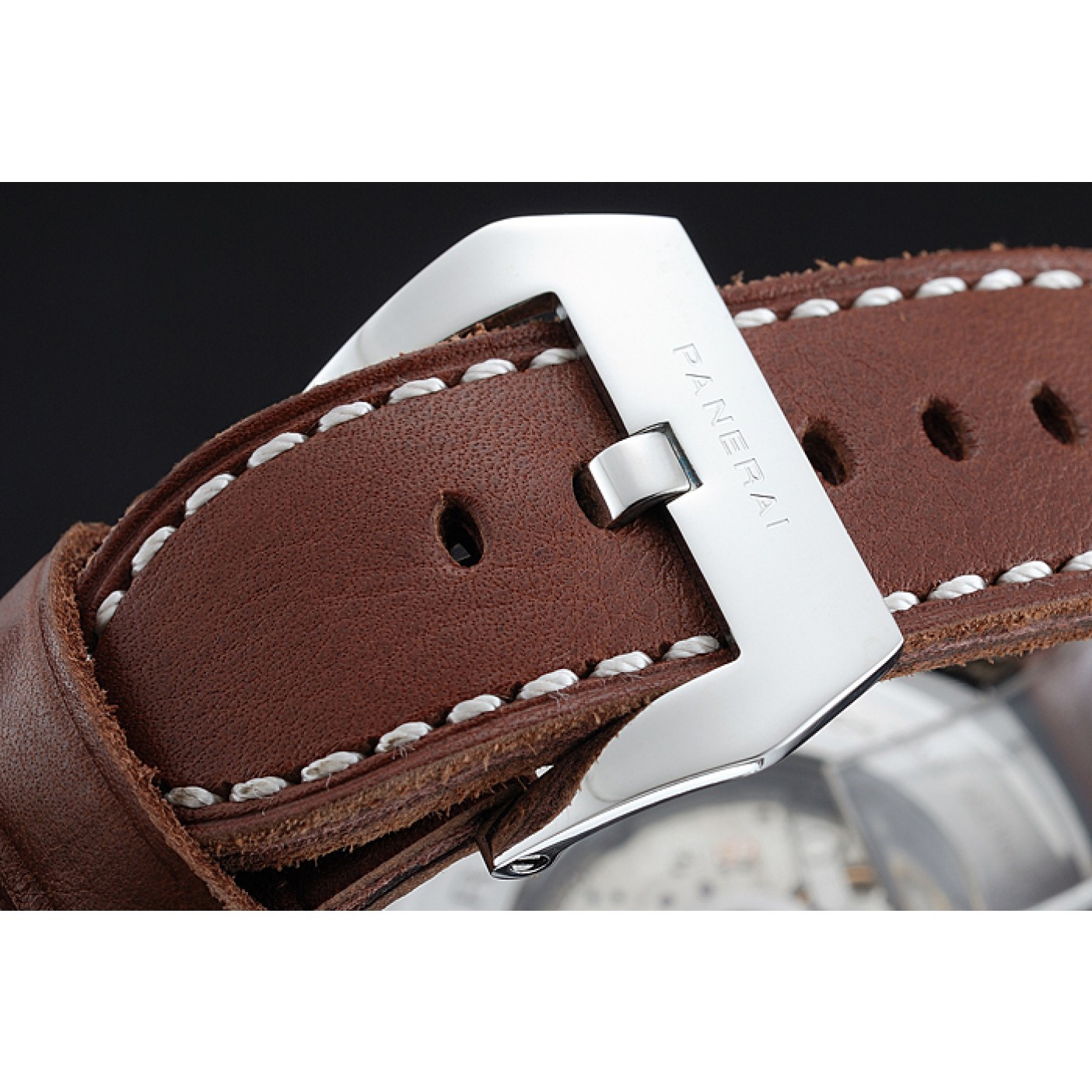 MiroTime Panerai Luminor Automatic Power Reserve Black Dial Stainless Steel Case Brown Leather Strap