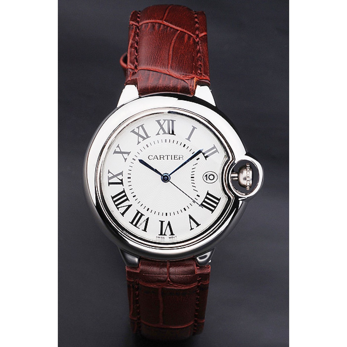 MiroTime Cartier Ballon Bleu 42mm White Dial Stainless Steel Case Brown Leather Bracelet