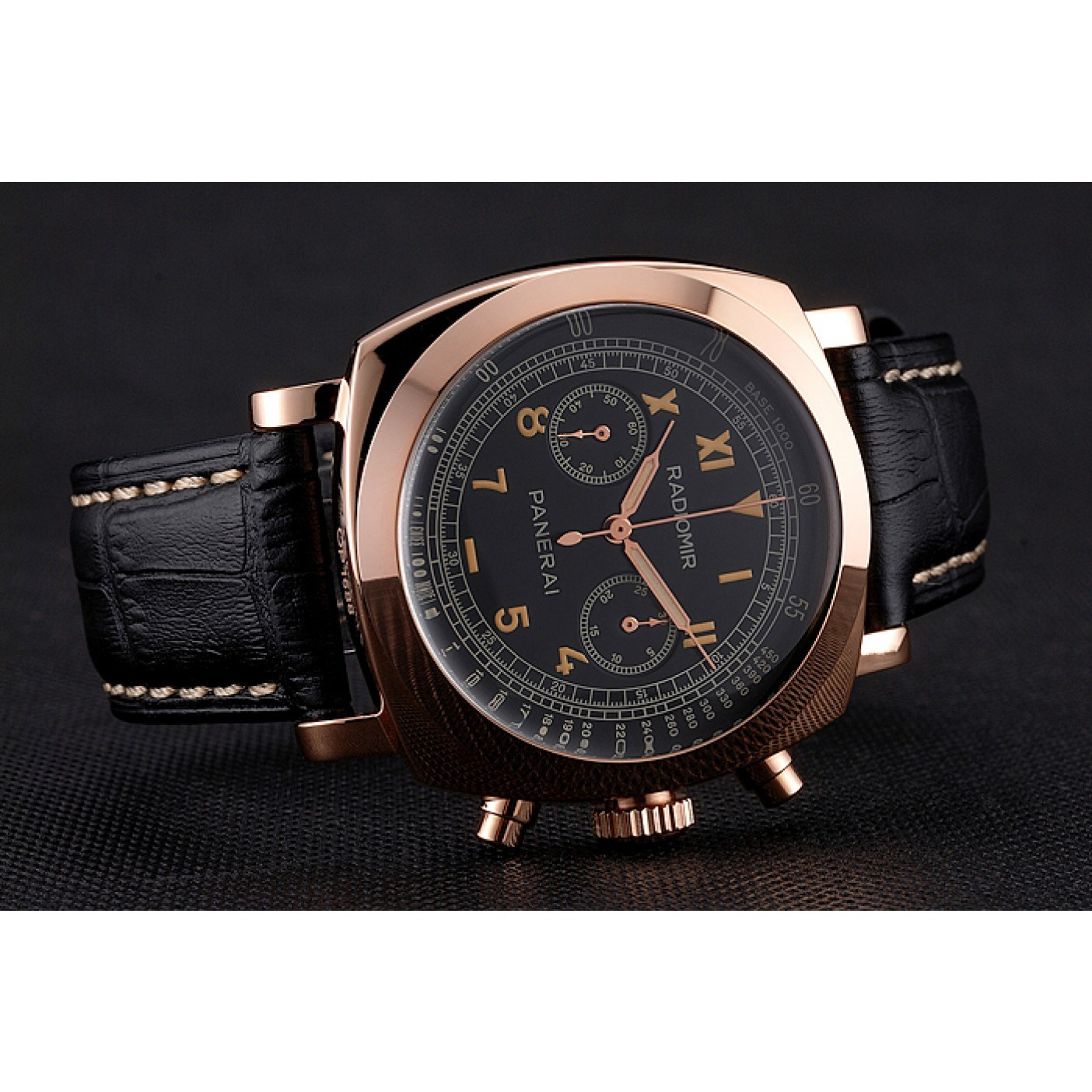 MiroTime Swiss Panerai Radiomir 1940 Chronograph Black Dial Rose Gold Case Black Leather Strap