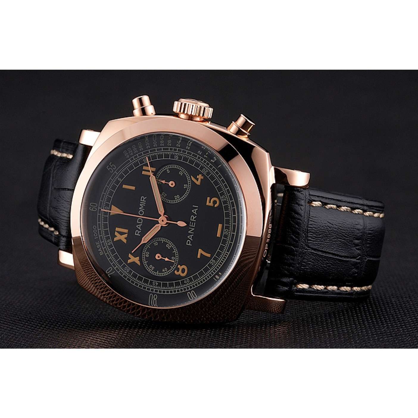 MiroTime Swiss Panerai Radiomir 1940 Chronograph Black Dial Rose Gold Case Black Leather Strap