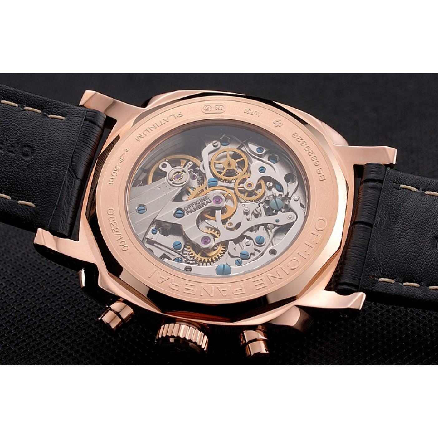 MiroTime Swiss Panerai Radiomir 1940 Chronograph Black Dial Rose Gold Case Black Leather Strap