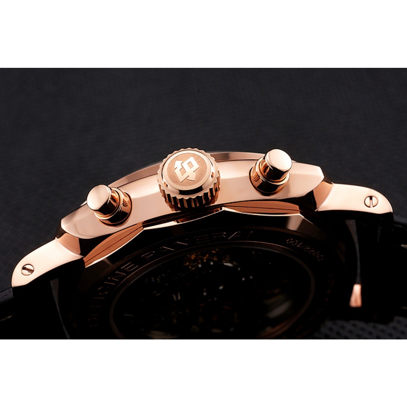 MiroTime Swiss Panerai Radiomir 1940 Chronograph Black Dial Rose Gold Case Black Leather Strap