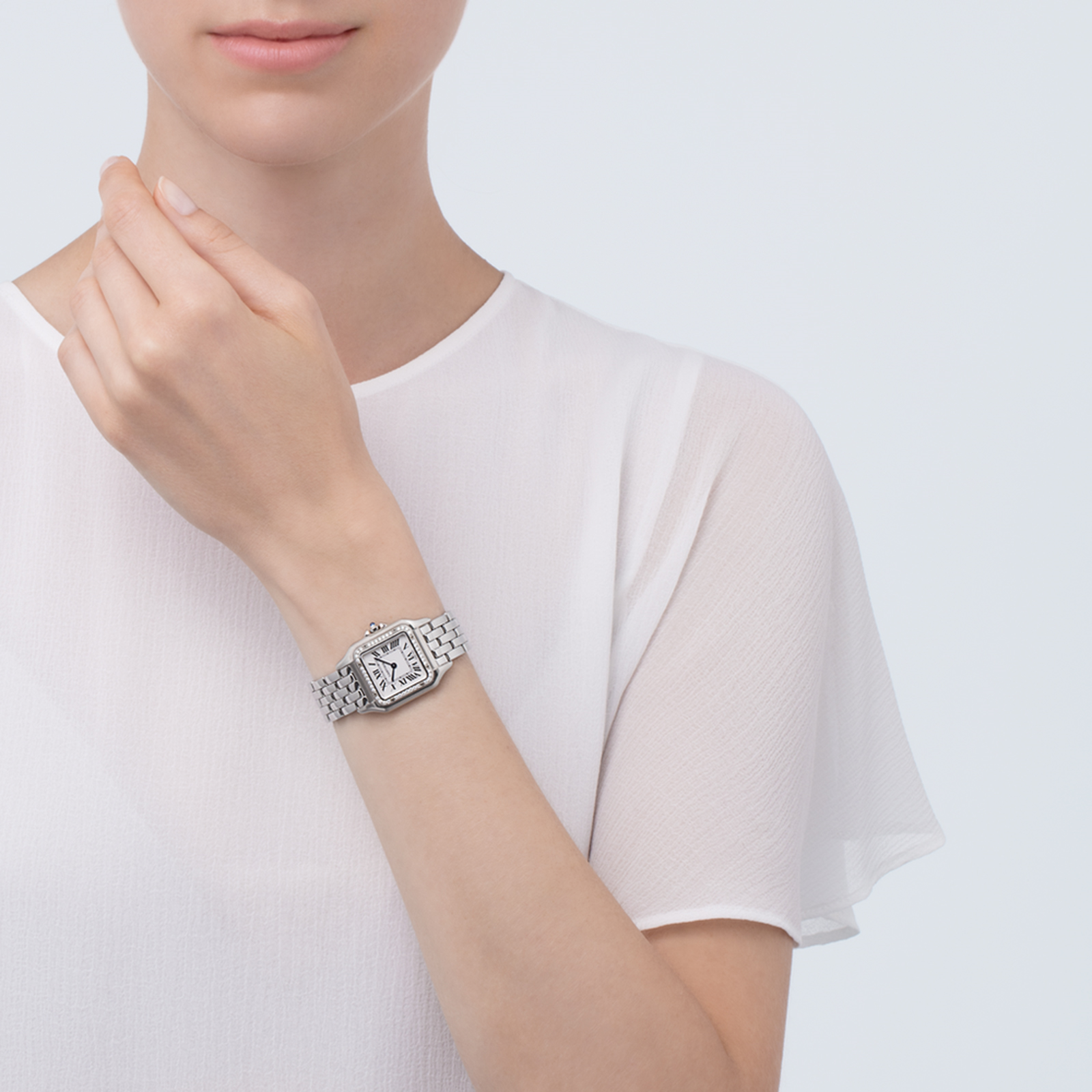 MiroTime Swiss Panthère de Cartier watch, Medium model, steel, diamonds