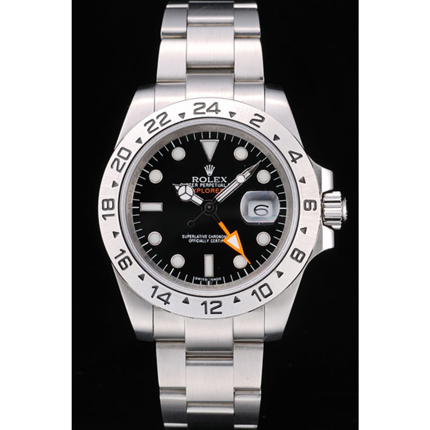 MiroTime Rolex Swiss Explorer Stainless Steel Bezel Black Dial Watch