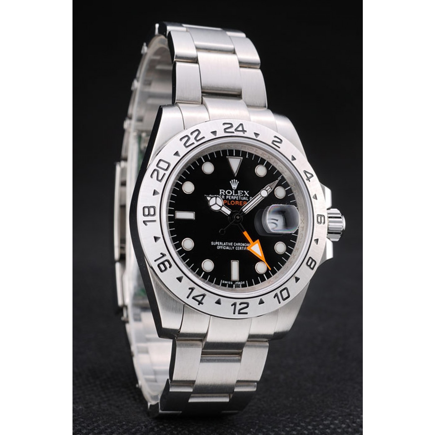 MiroTime Rolex Swiss Explorer Stainless Steel Bezel Black Dial Watch