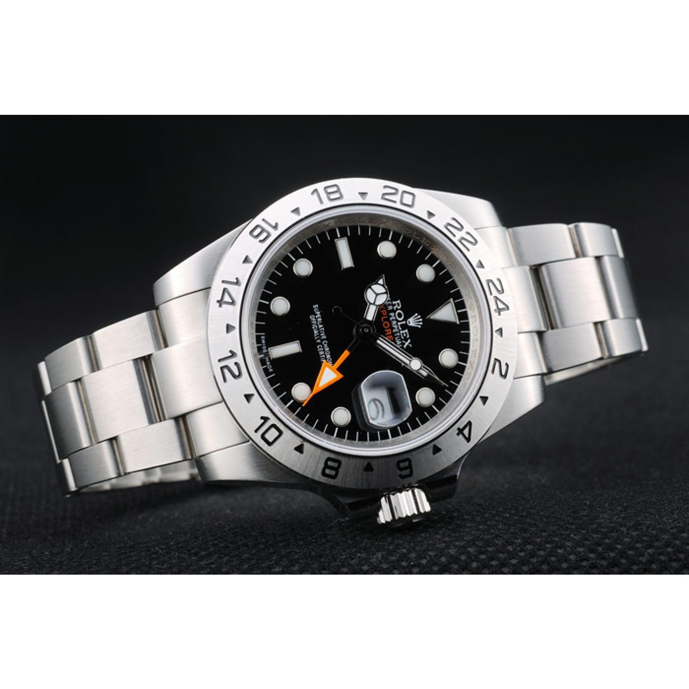 MiroTime Rolex Swiss Explorer Stainless Steel Bezel Black Dial Watch