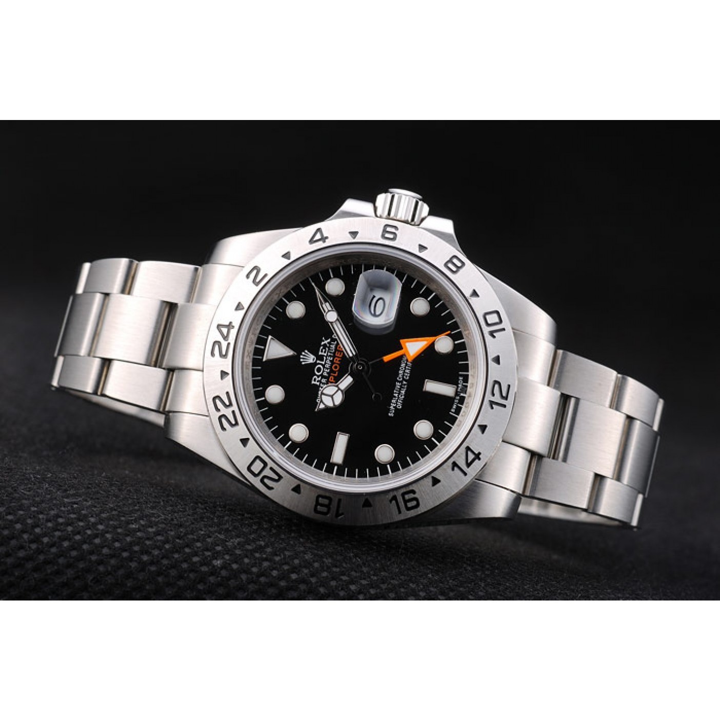 MiroTime Rolex Swiss Explorer Stainless Steel Bezel Black Dial Watch