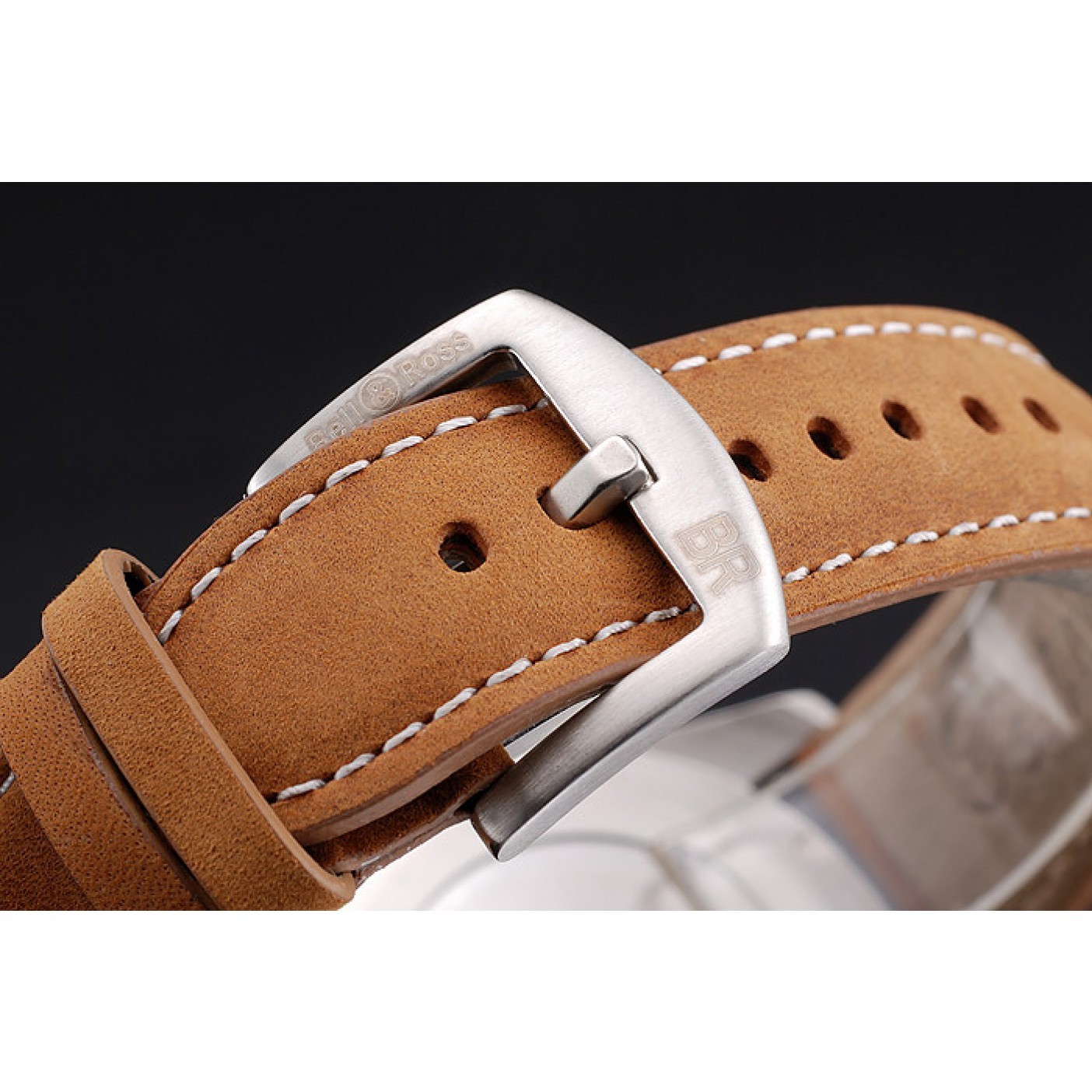 MiroTime Bell and Ross BR126 Flyback Black Dial Silver Case Gold Numerals Brown Suede Leather Strap
