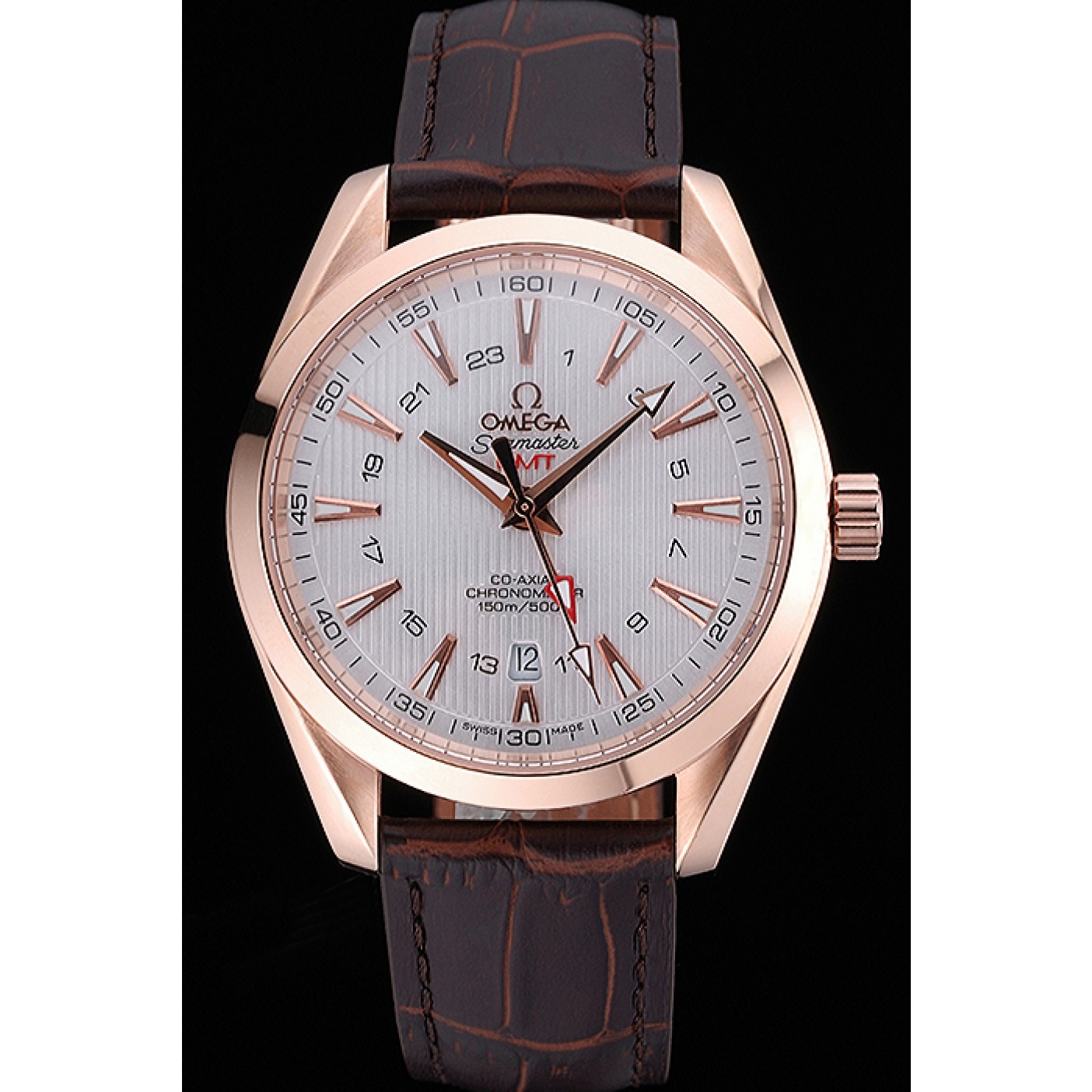 MiroTime Omega Seamaster Planet Ocean GMT White Dial Rose Gold Case Brown Leather Band 622400