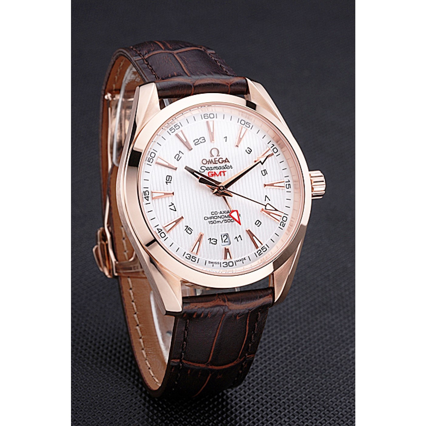 MiroTime Omega Seamaster Planet Ocean GMT White Dial Rose Gold Case Brown Leather Band 622400