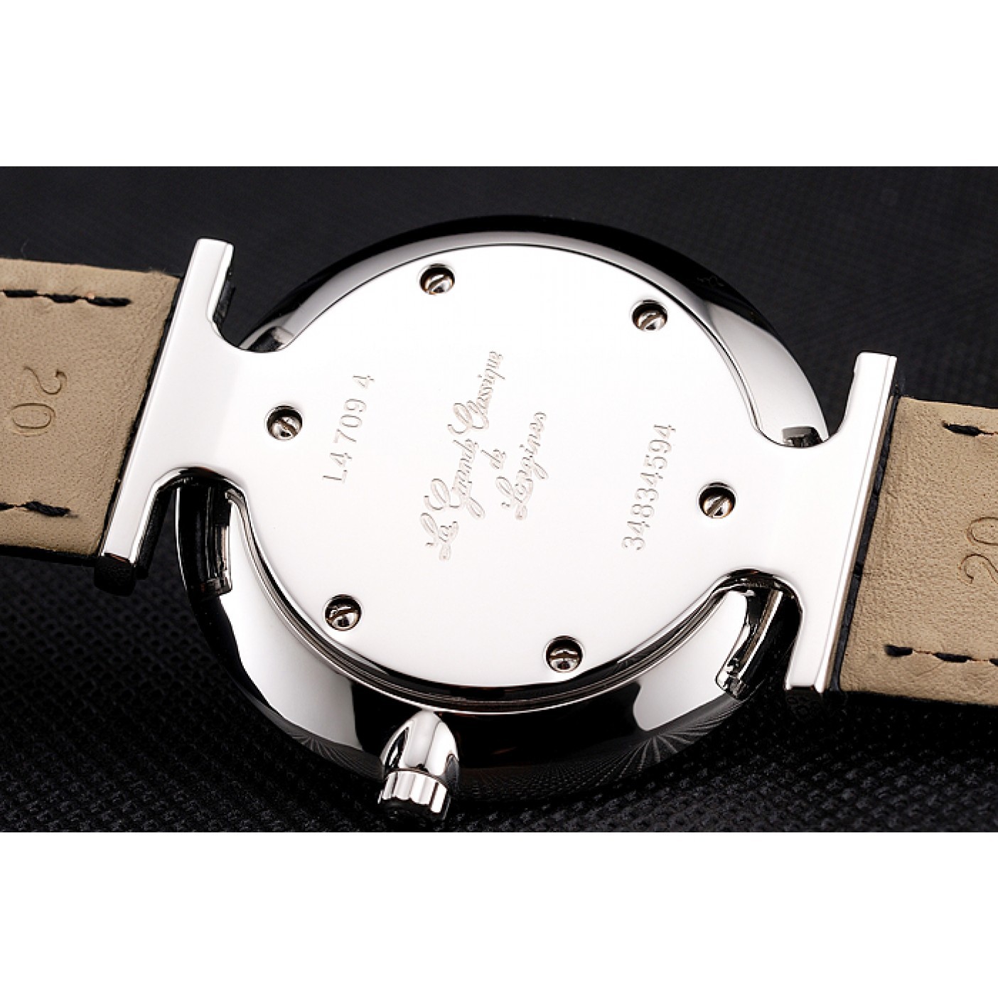 MiroTime Swiss Longines Grande Classique White Dial Roman Numerals Stainless Steel Case Black Leather Strap