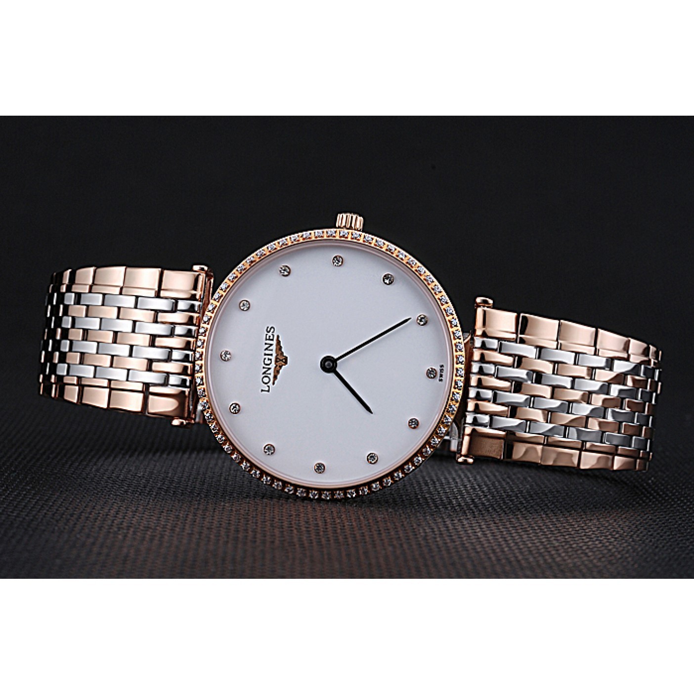 MiroTime Longines La Grande Classique Rose Gold White Dial Diamond Bezel Homme 622105