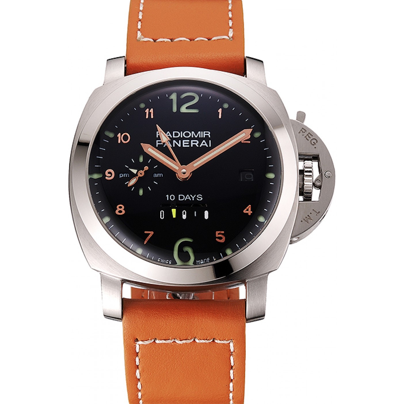 MiroTime Panerai Radiomir Stainless Steel Bezel Orange Leather Bracelet 622317