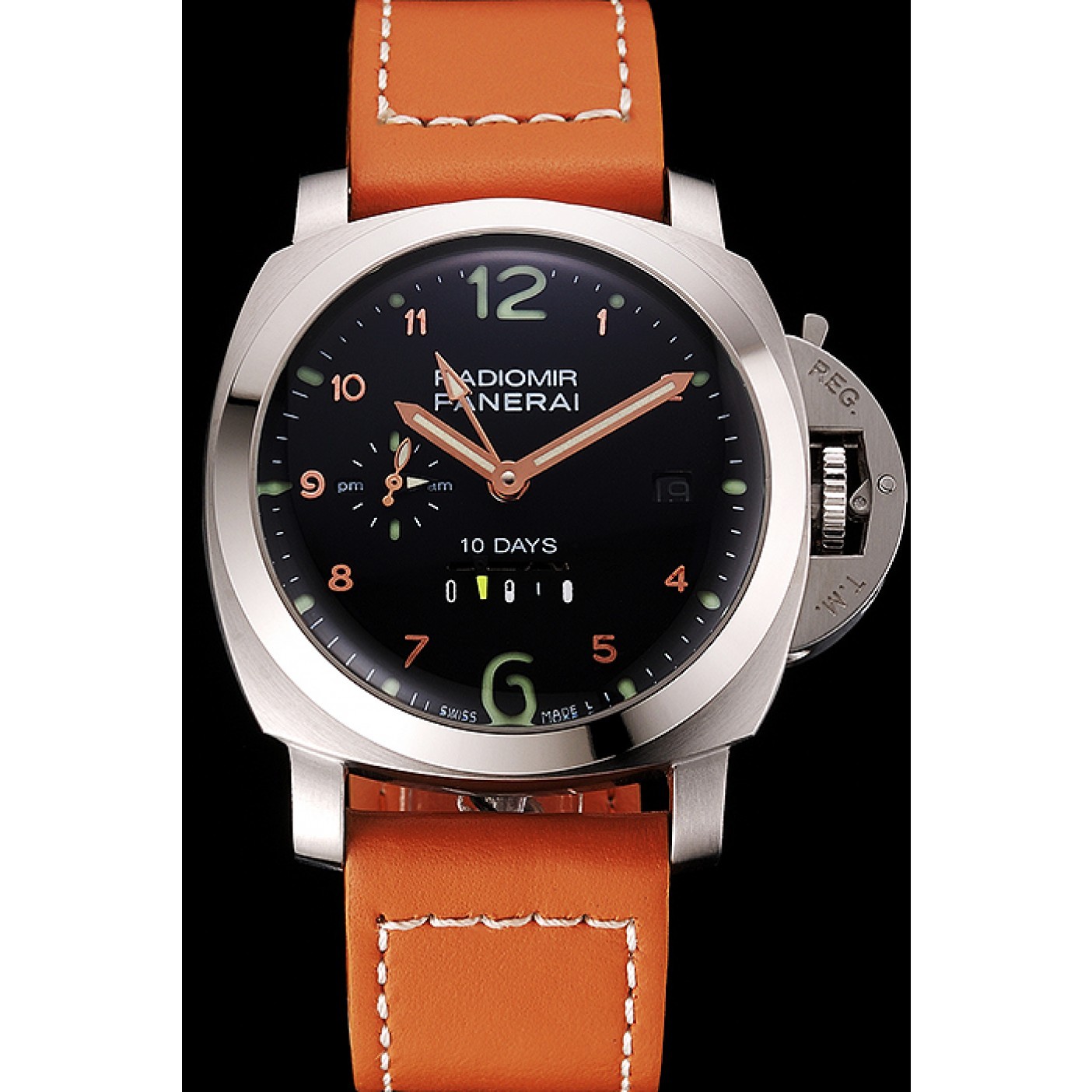MiroTime Panerai Radiomir Stainless Steel Bezel Orange Leather Bracelet 622317