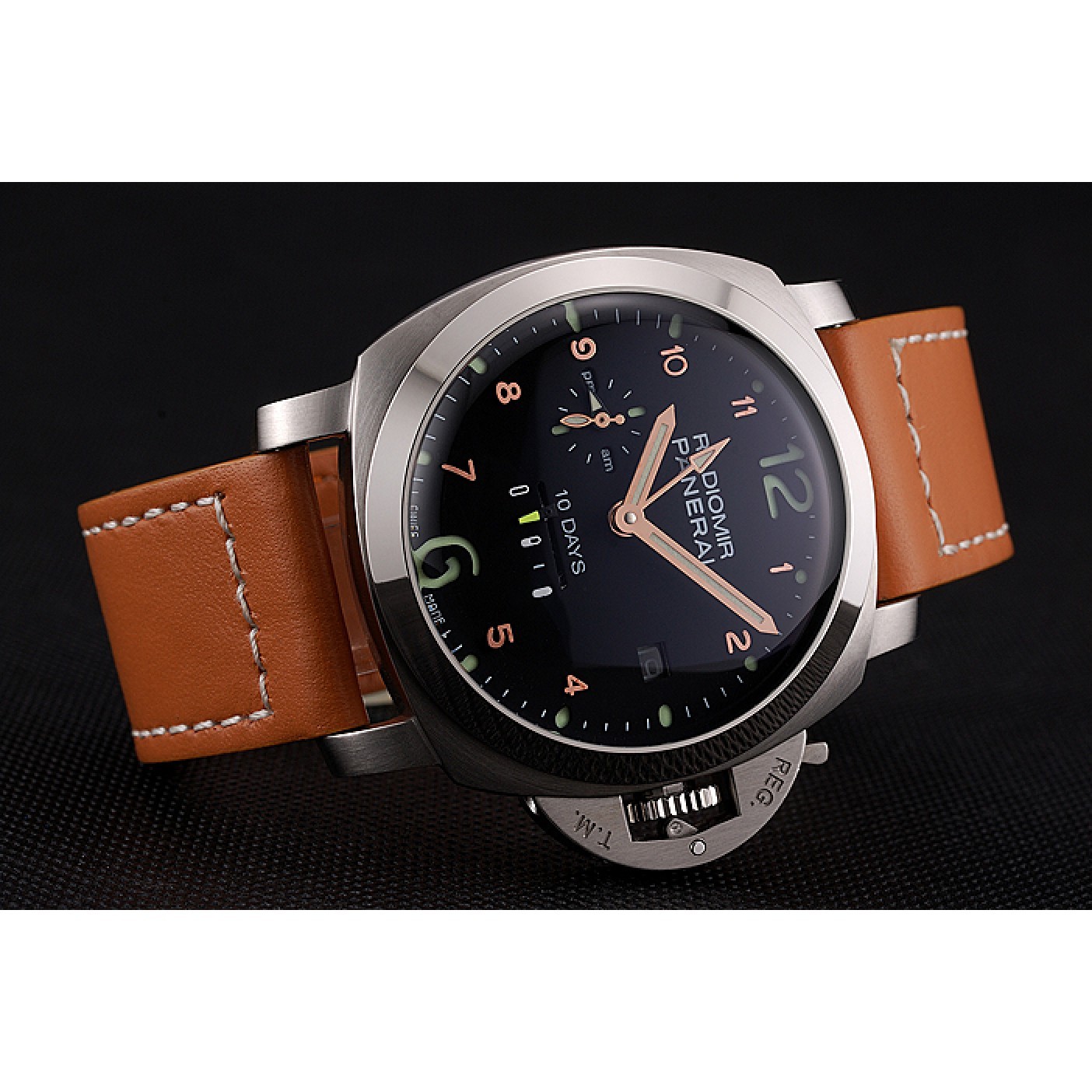 MiroTime Panerai Radiomir Stainless Steel Bezel Orange Leather Bracelet 622317