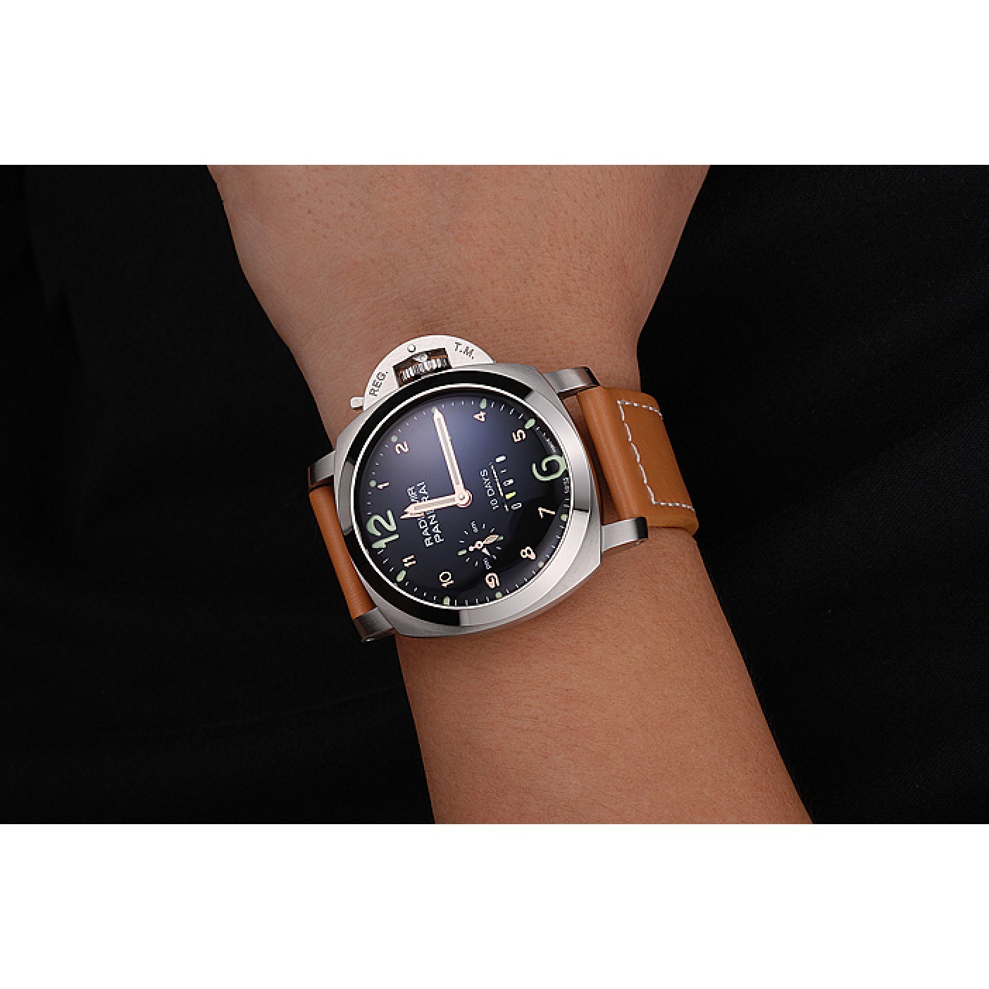 MiroTime Panerai Radiomir Stainless Steel Bezel Orange Leather Bracelet 622317