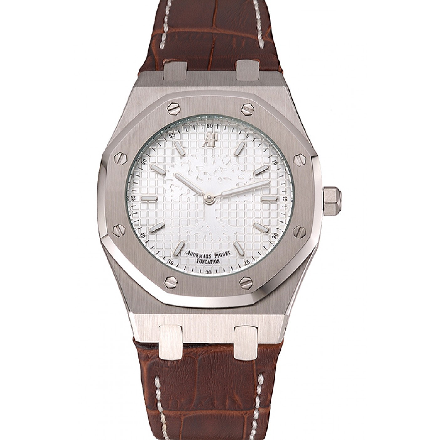 MiroTime Audemars Piguet Royal Oak Fondation White Dial Stainless Steel Case Brown Leather Strap