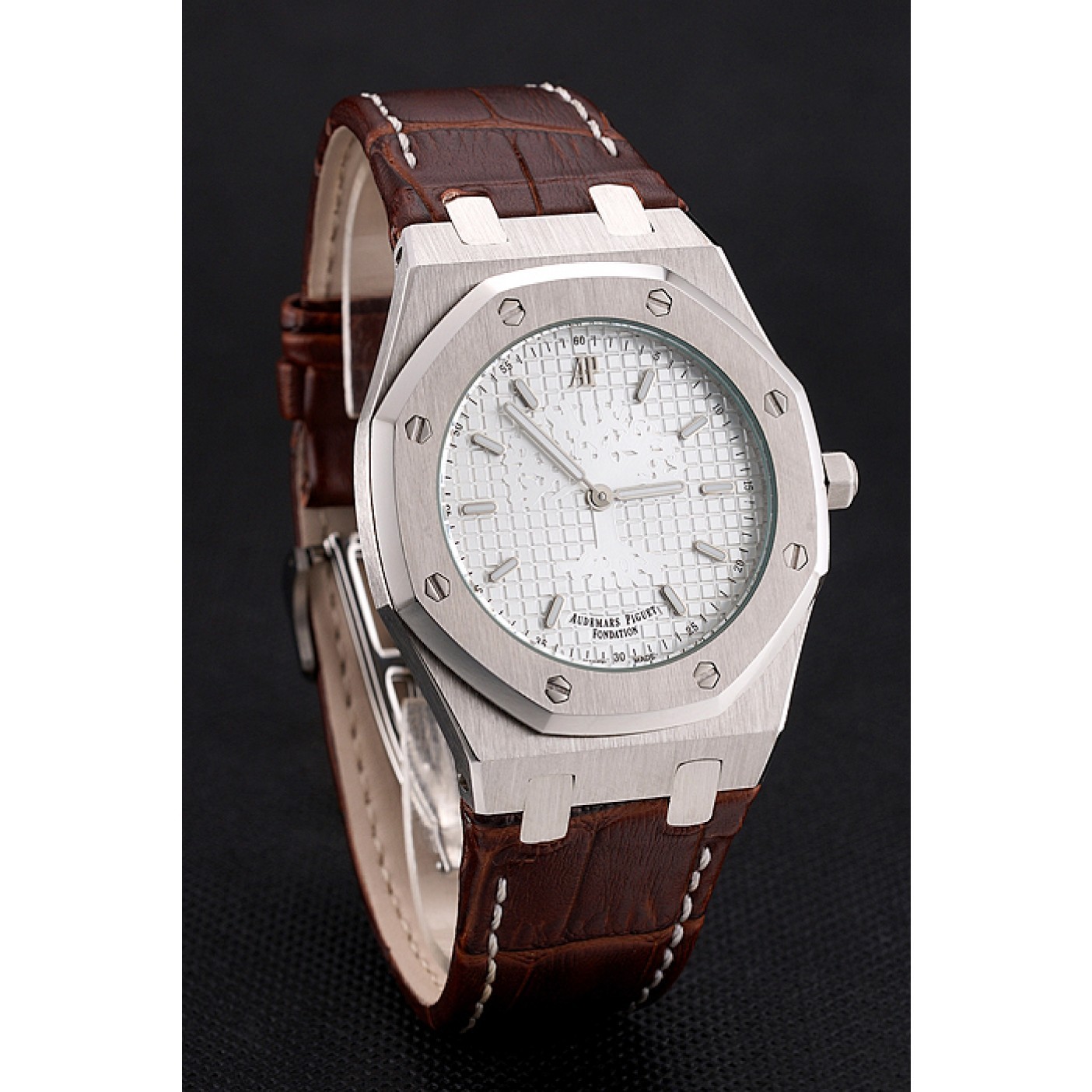 MiroTime Audemars Piguet Royal Oak Fondation White Dial Stainless Steel Case Brown Leather Strap