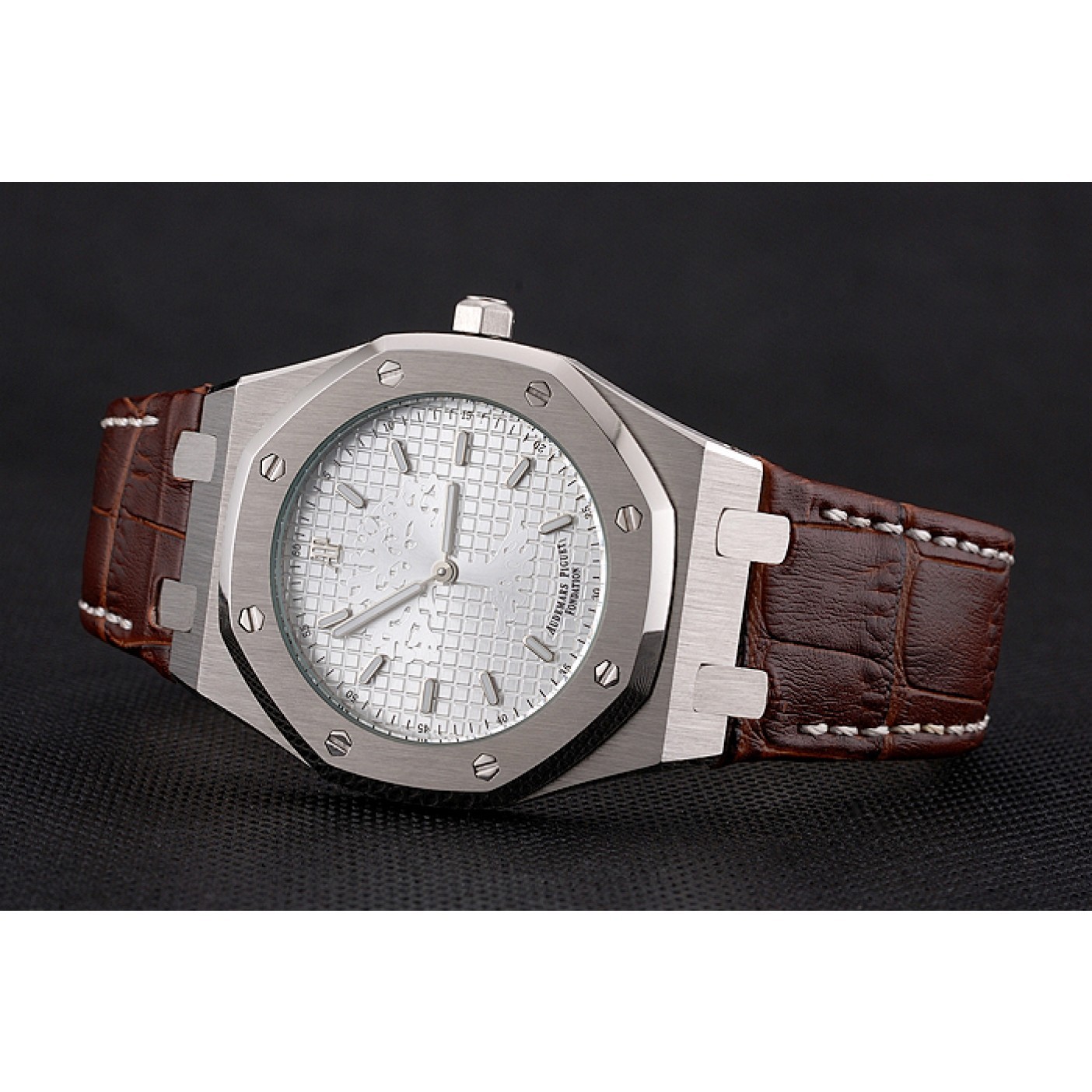 MiroTime Audemars Piguet Royal Oak Fondation White Dial Stainless Steel Case Brown Leather Strap