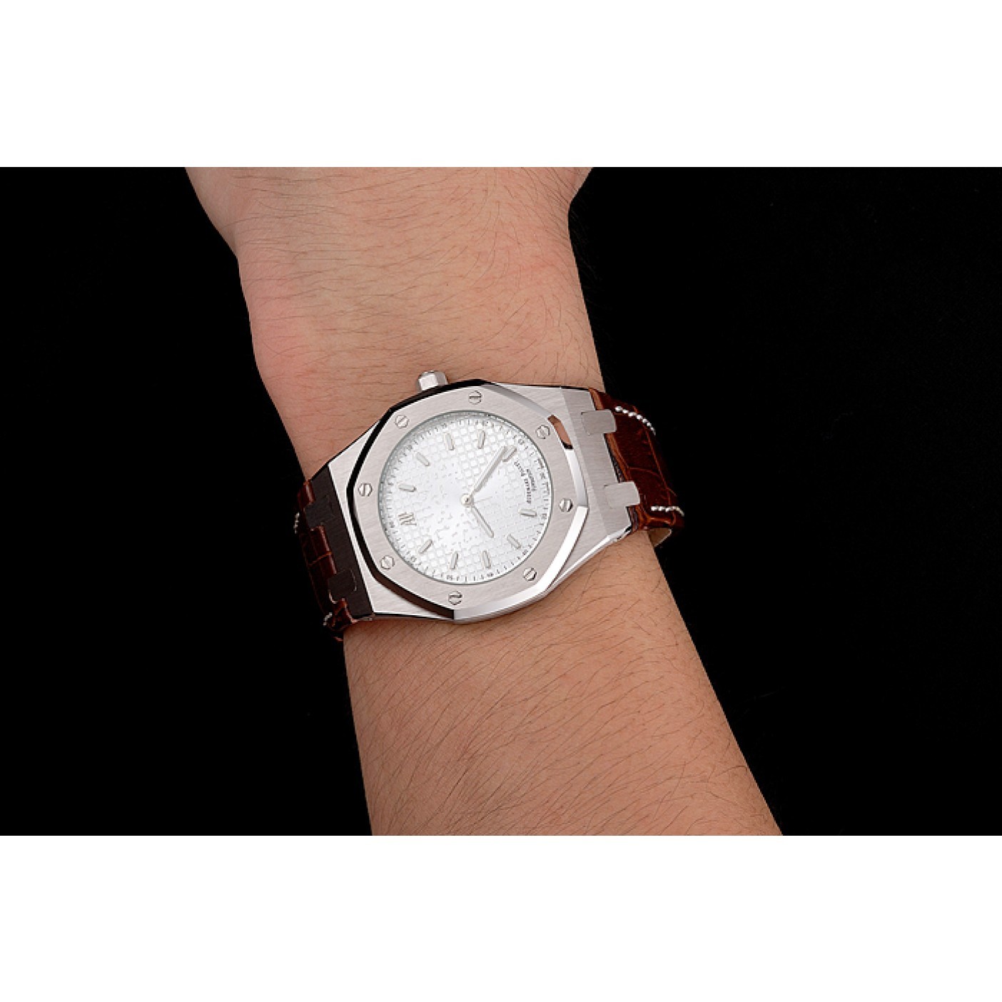 MiroTime Audemars Piguet Royal Oak Fondation White Dial Stainless Steel Case Brown Leather Strap