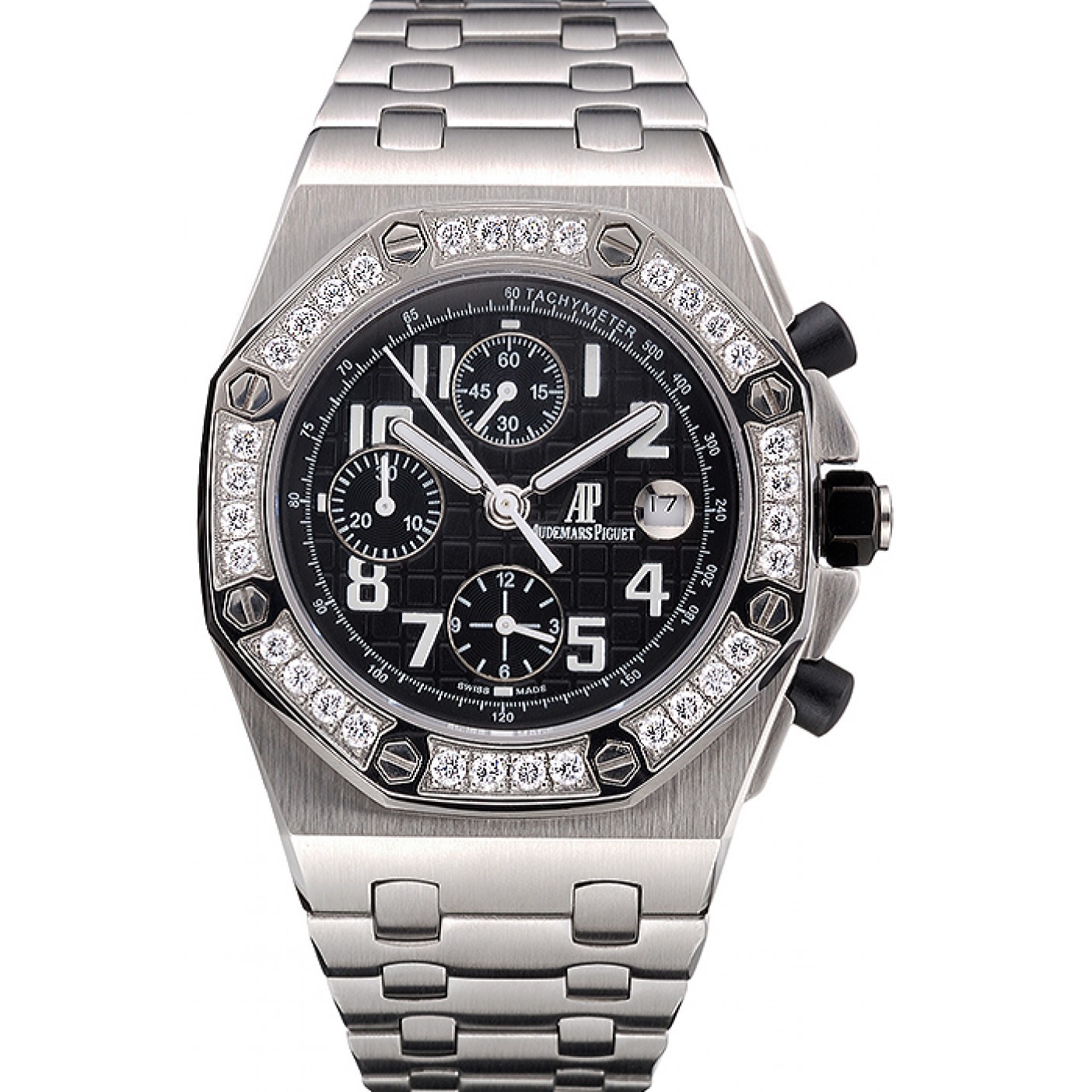 MiroTime Swiss Audemars Piguet Royal Oak Offshore Black Dial Diamond Bezel Stainless Steel Case And Bracelet 622873